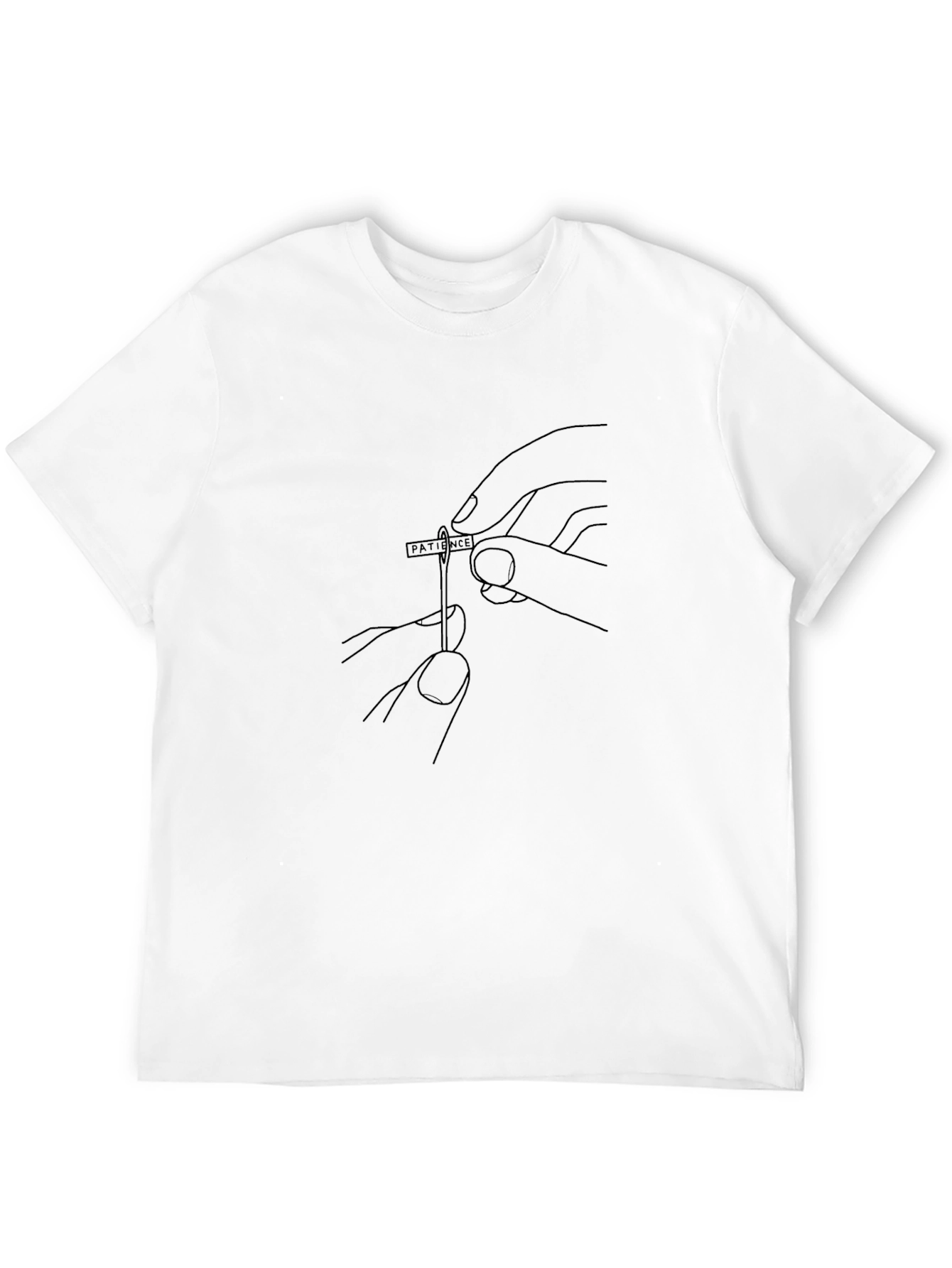 Black Patience Needle Thread T-Shirt - Minimalist Line Art Tee view 12