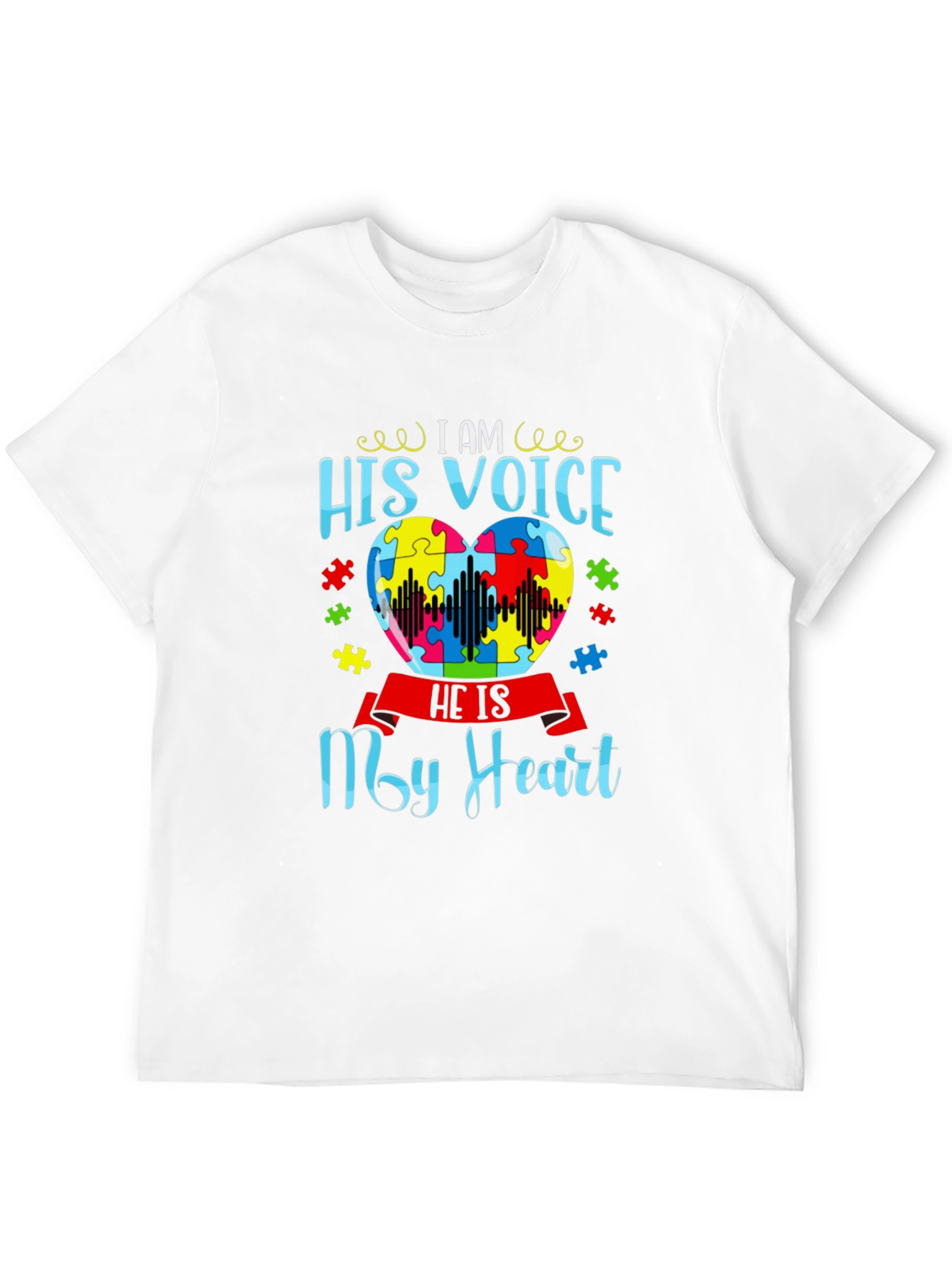 Black Autism Awareness 'His Voice My Heart' T-Shirt view 12
