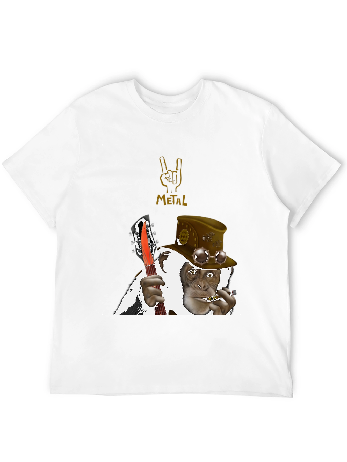 Black Steampunk Monkey Guitarist T-Shirt view 12