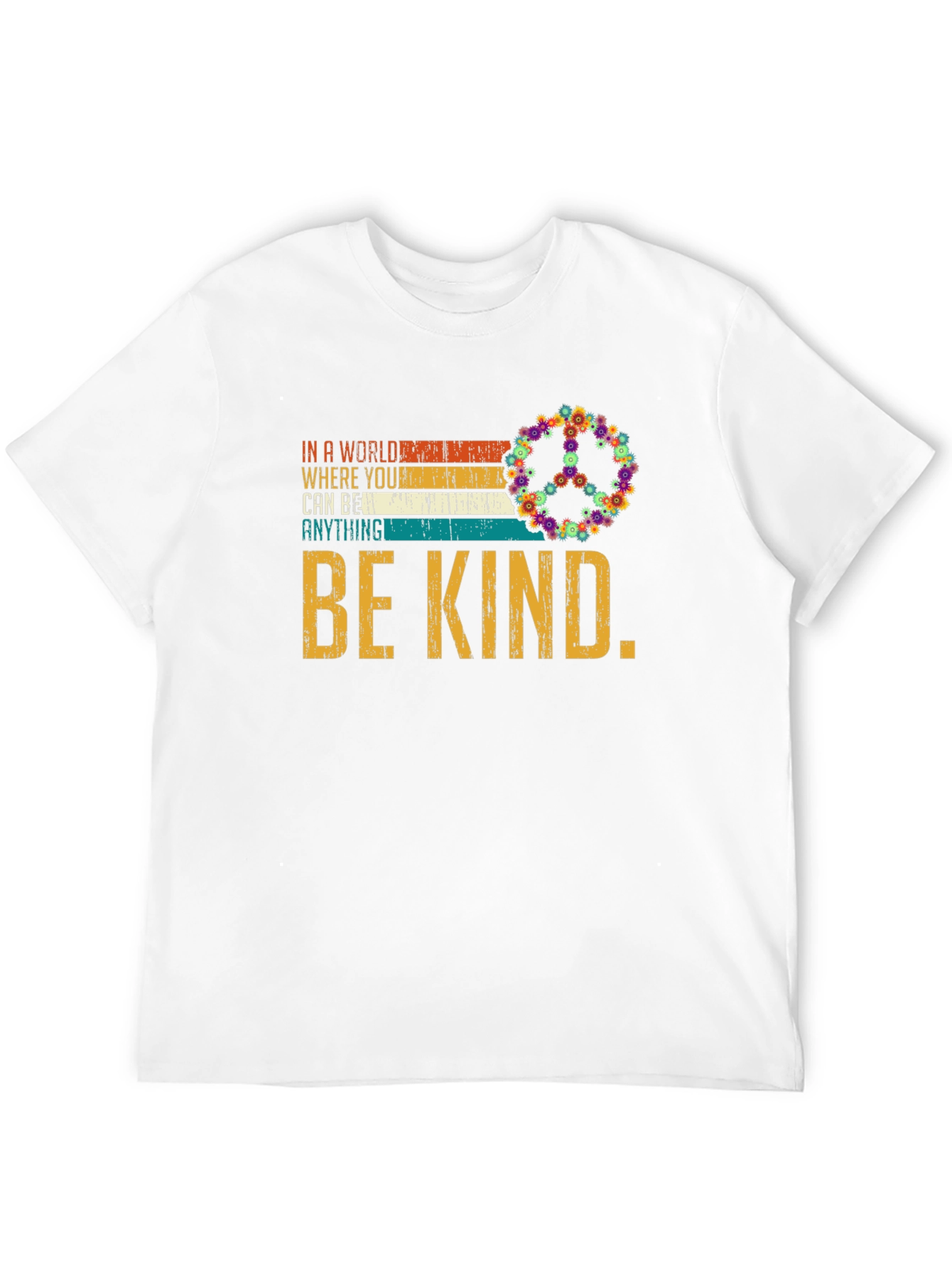 Black Be Kind T-Shirt - Floral Peace Sign - Inspiring Message view 12