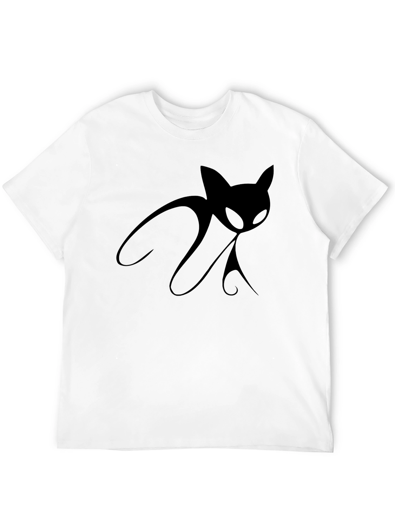 Black Men's Black T-Shirt with Stylized Cat Design view 12