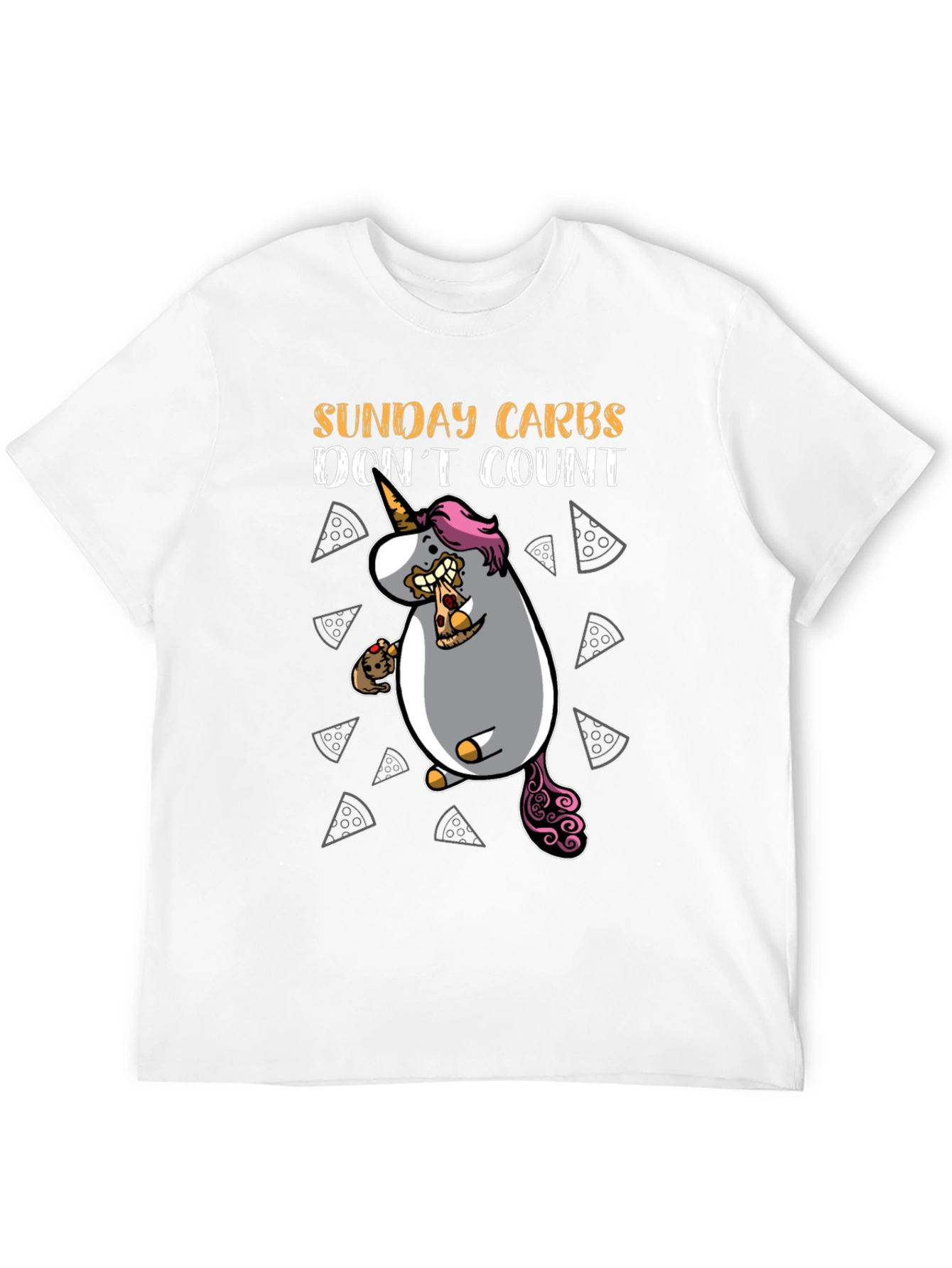 Black Funny Sunday Carbs Unicorn Pizza Graphic Tee view 12