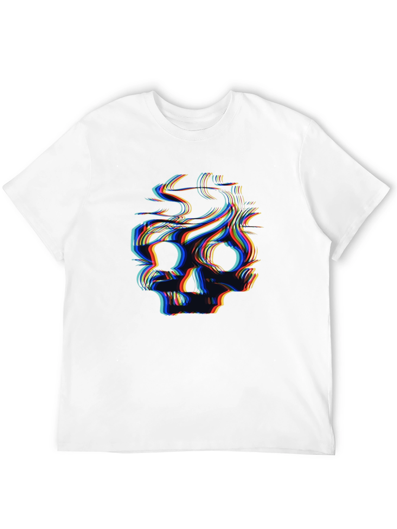 Black Glitch Skull Graphic Print Black T-Shirt view 12