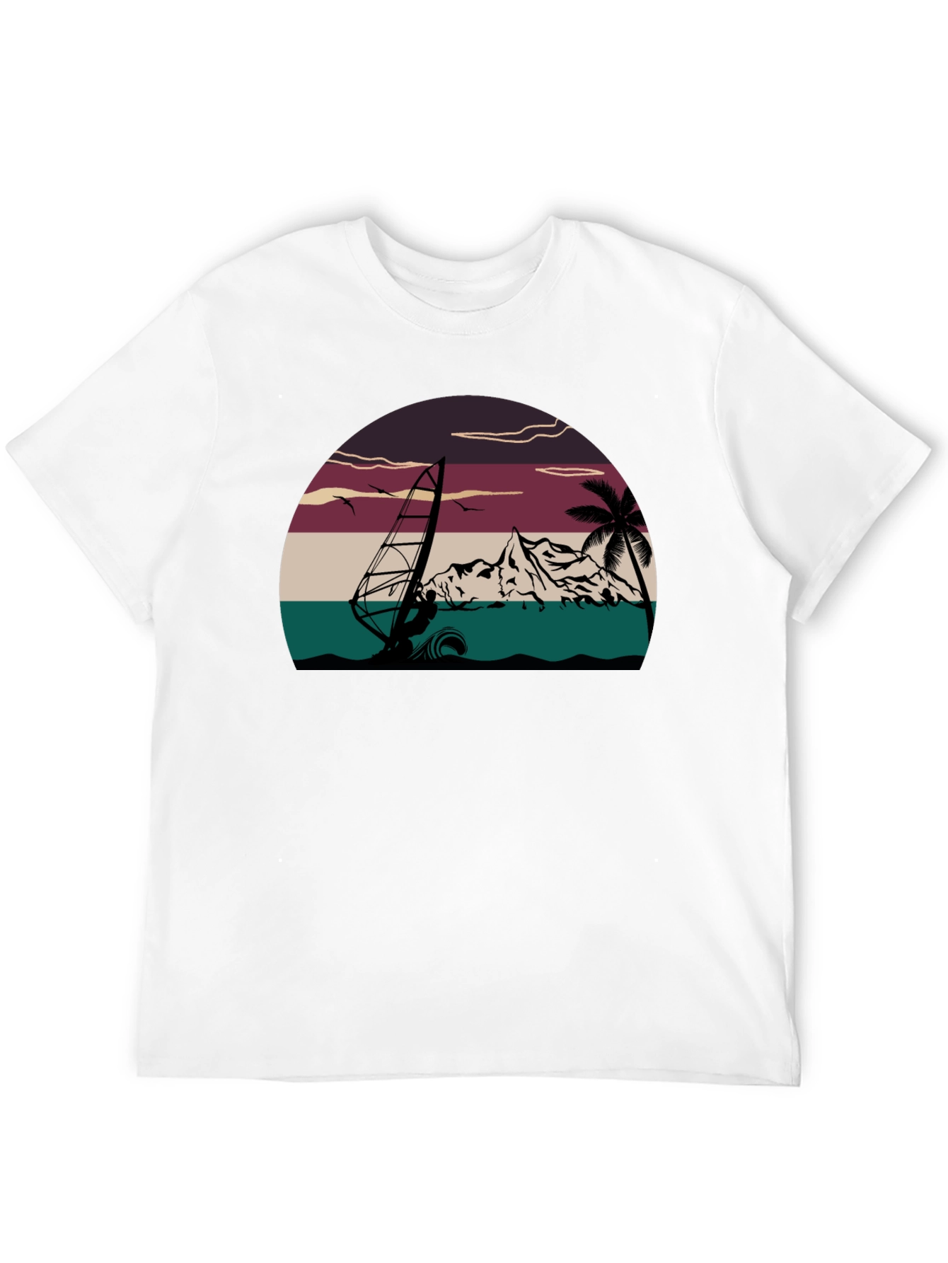 Black Retro Windsurfing T-Shirt - Vintage Style Tee view 12