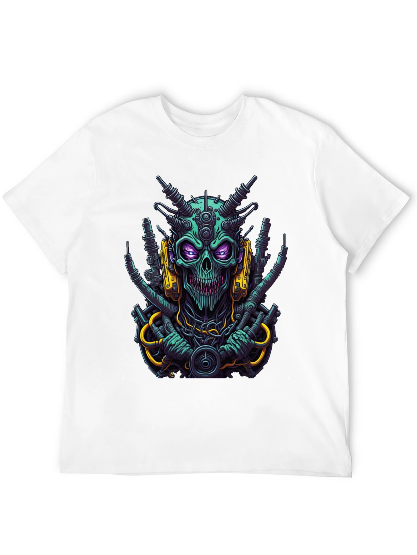 Black Cyberpunk Skull T-Shirt - Bold Sci-Fi Style view 12