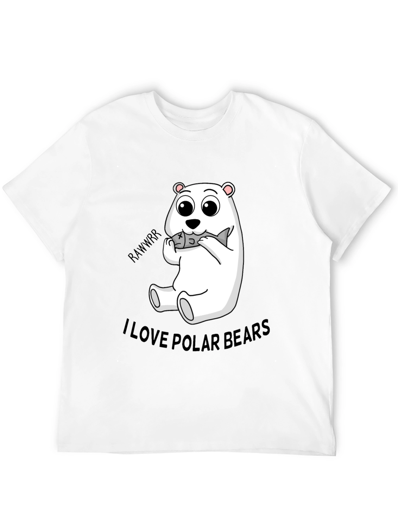 Black Cute Polar Bear Eating Fish Black T-Shirt view 12