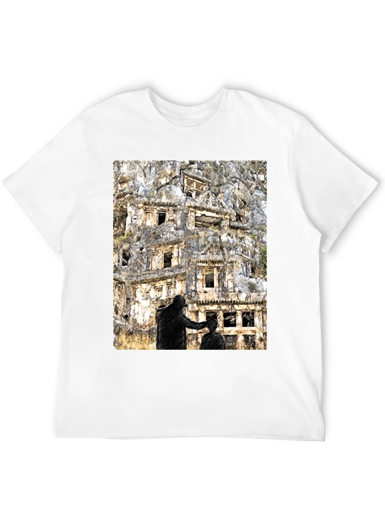 Black Urban Sketch Tee: Barber Shop Graphic Print view 12