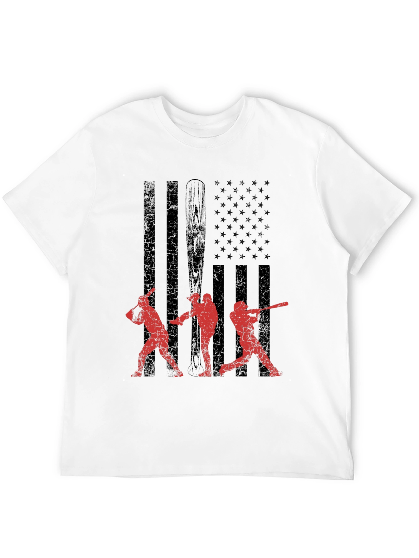 Black Baseball USA Flag Graphic T-Shirt view 12