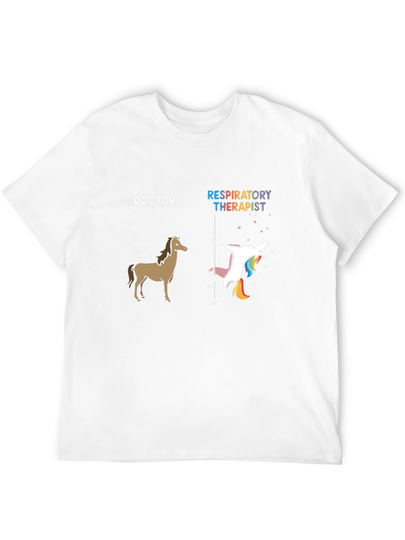 Black Doctor Horse vs. Respiratory Therapist Unicorn Graphic Tee view 12