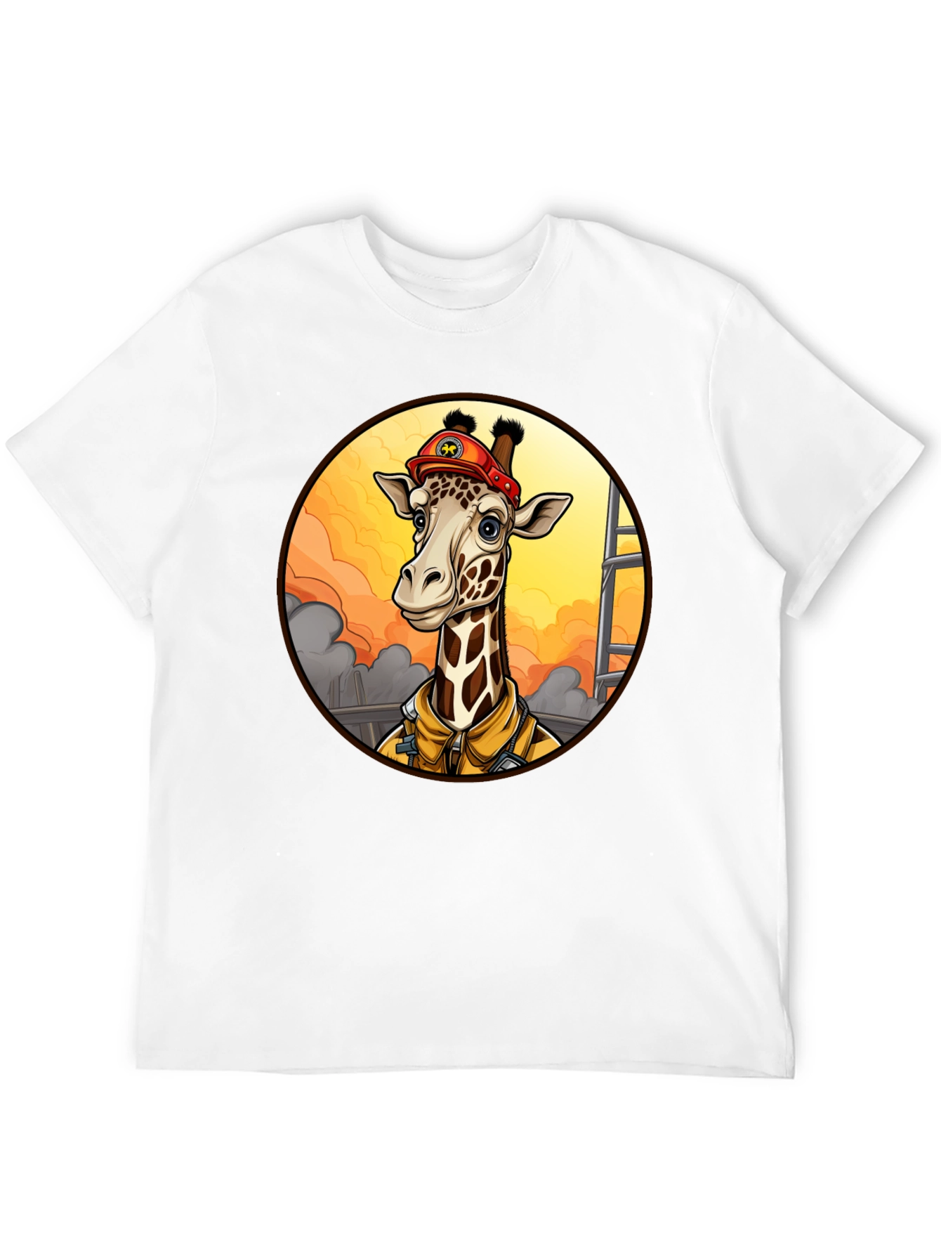 Black Giraffe Firefighter T-Shirt - Unique Cartoon Design view 12