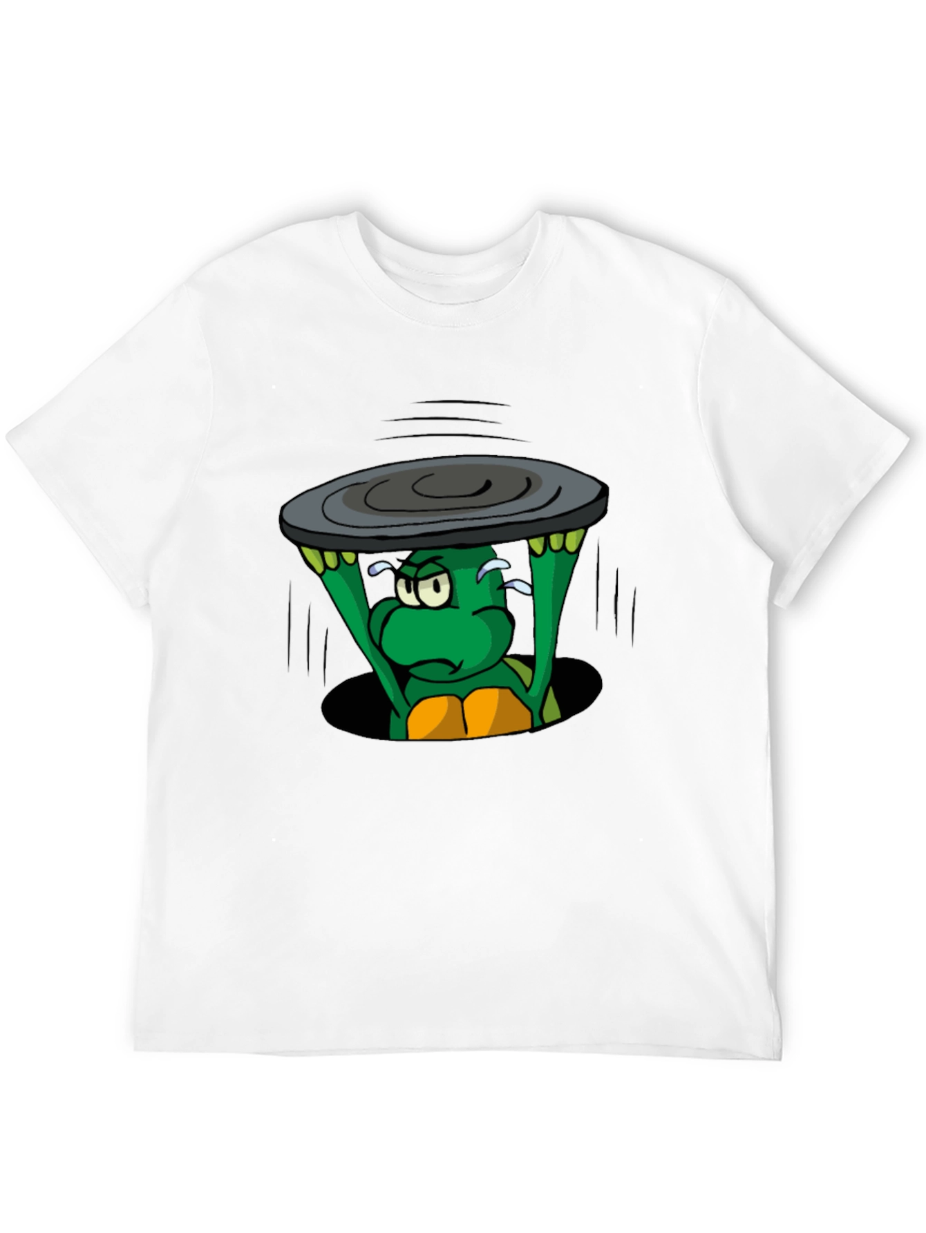 Black Cartoon Turtle Lifting Manhole Cover Black T-Shirt view 12