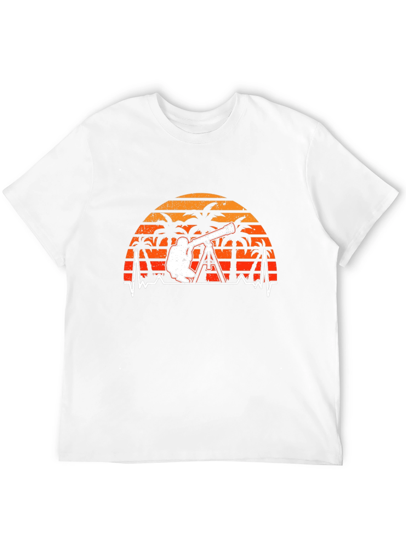 Black Astronomy T-Shirt: Telescope Heartbeat Sunset Design view 12