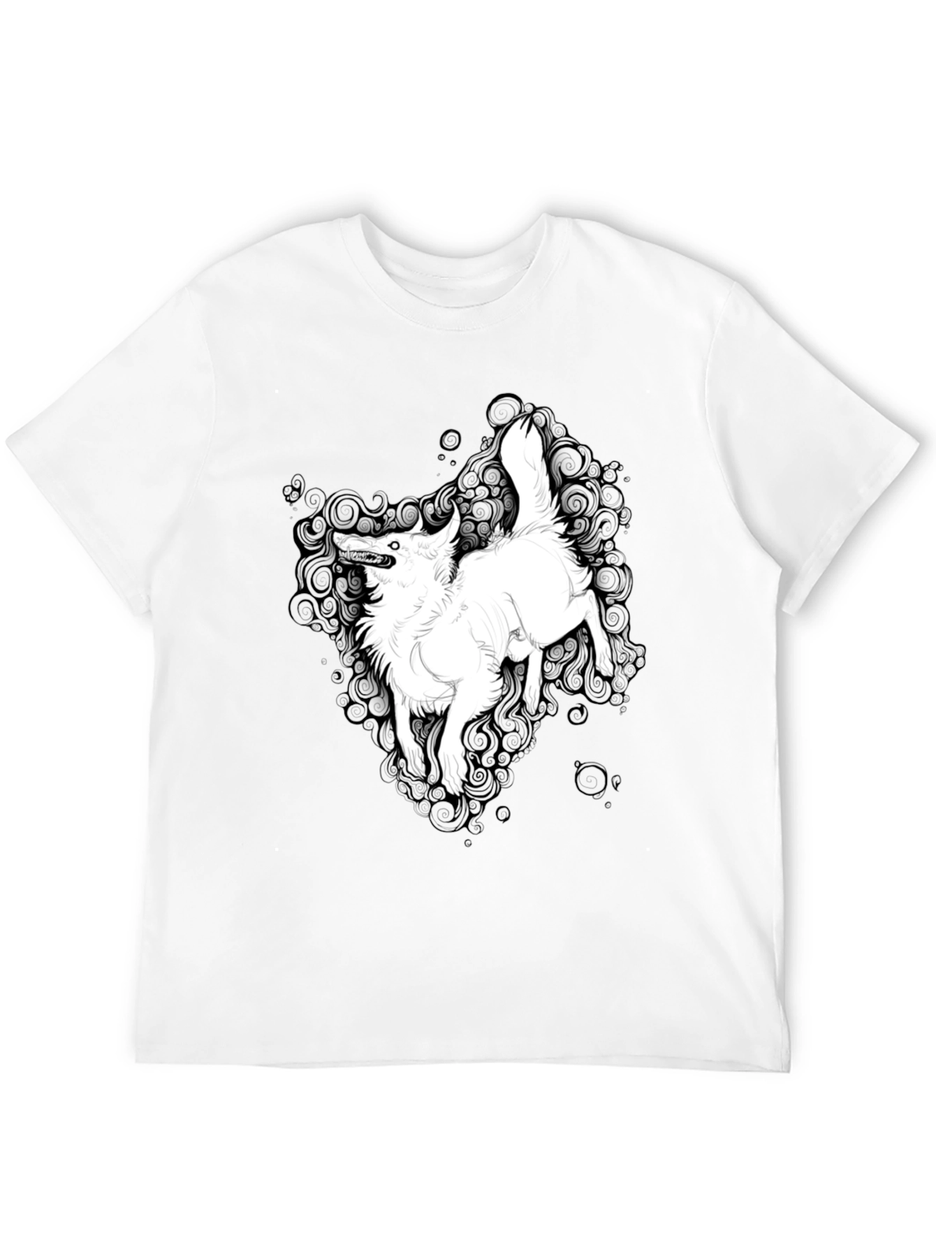 Black Black Graphic Tee - White Wolf Print view 12