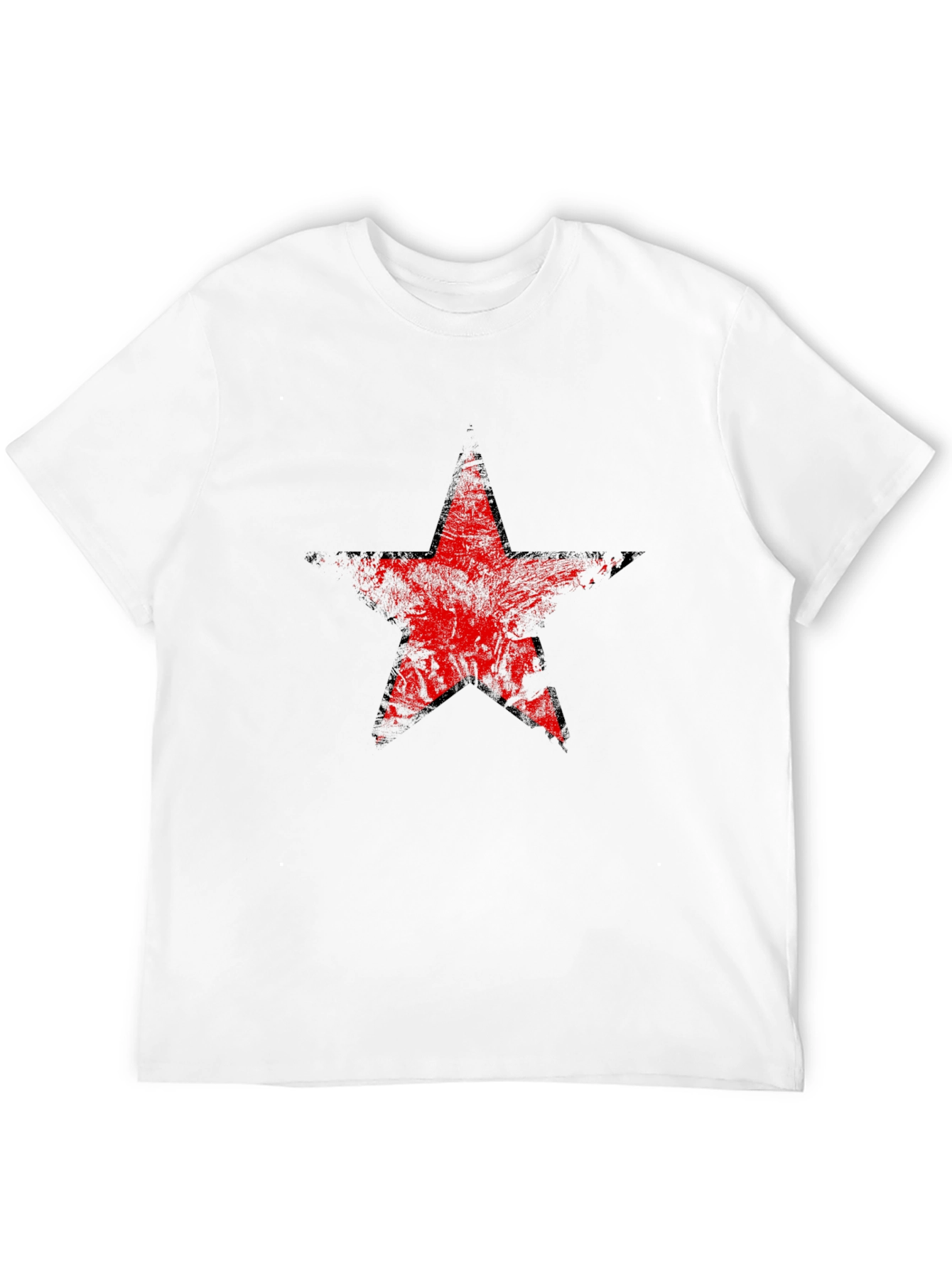 Black Distressed Red Star Graphic Black T-Shirt view 12