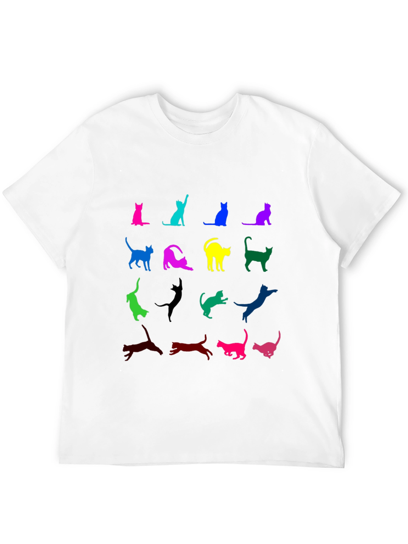 Black Colorful Cat Silhouette T-Shirt view 12