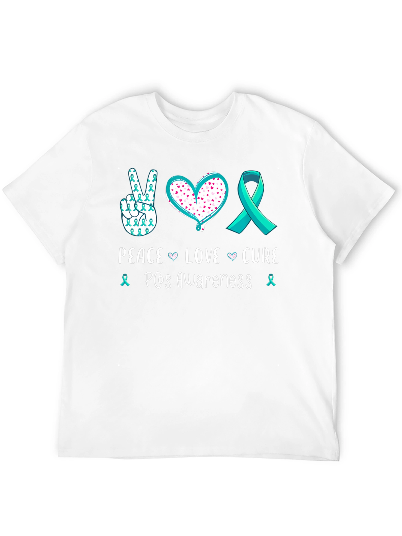 Black PCOS Awareness Peace Love Cure T-Shirt view 12