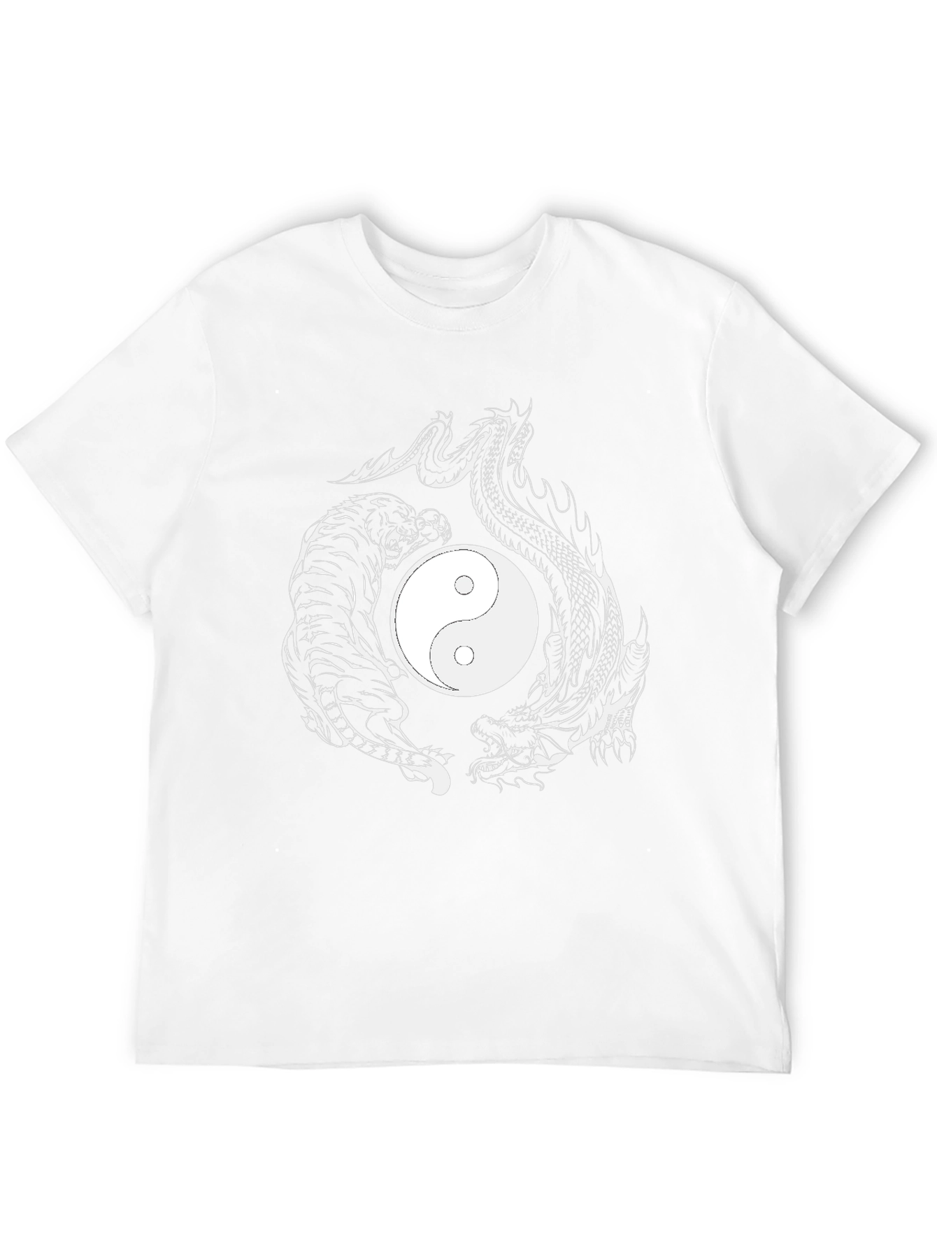 Black Yin Yang Dragon Tiger Graphic Tee - Black Cotton view 12