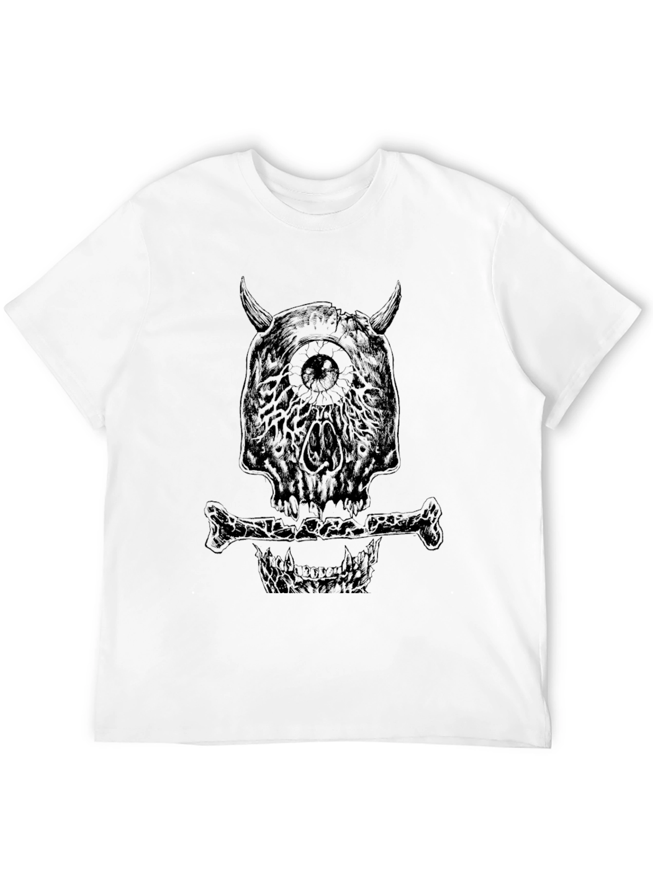 Black Monster Skull Graphic Tee - Black Crew Neck T-Shirt view 12