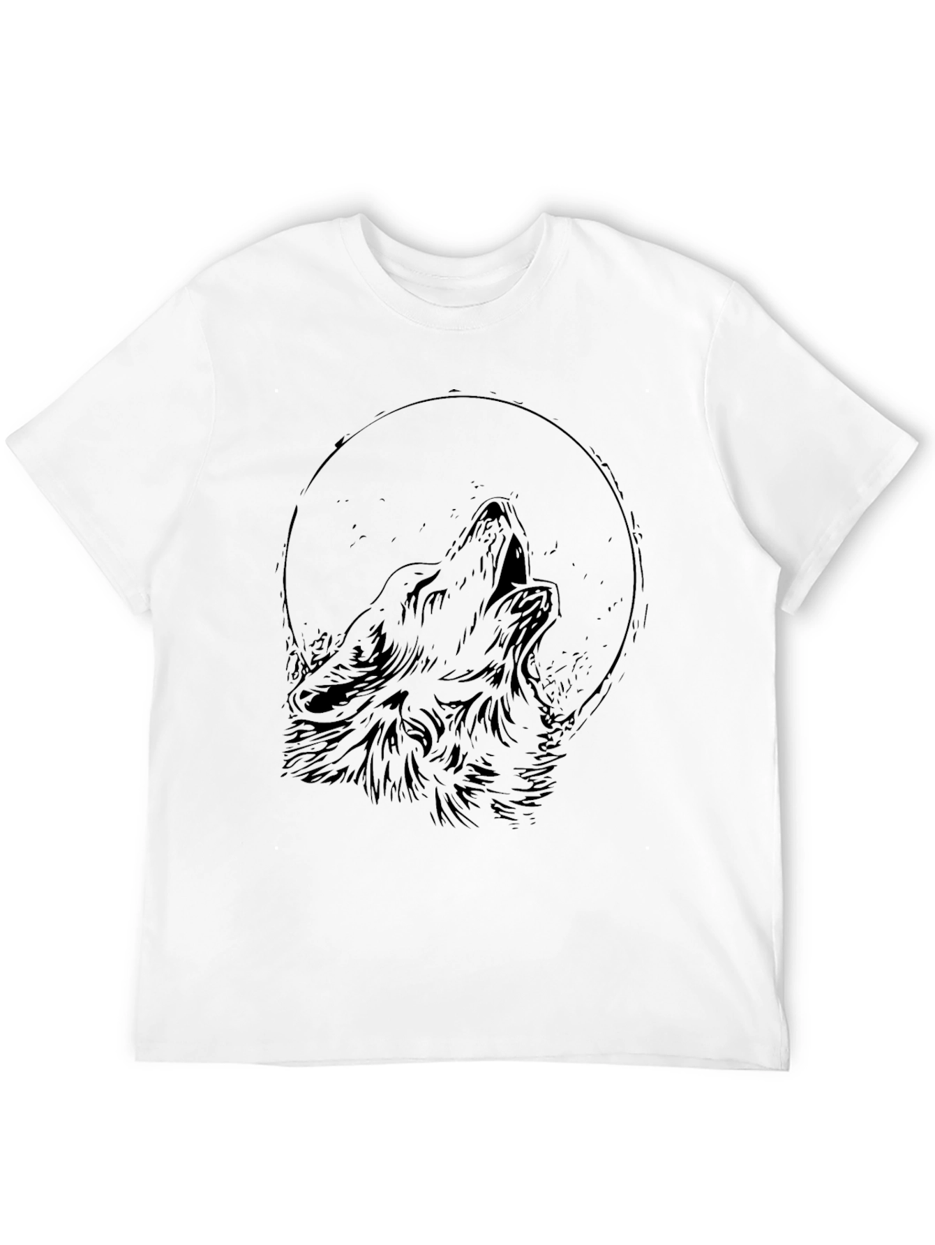 Black Wolf Howling Moon Graphic Black T-Shirt view 12