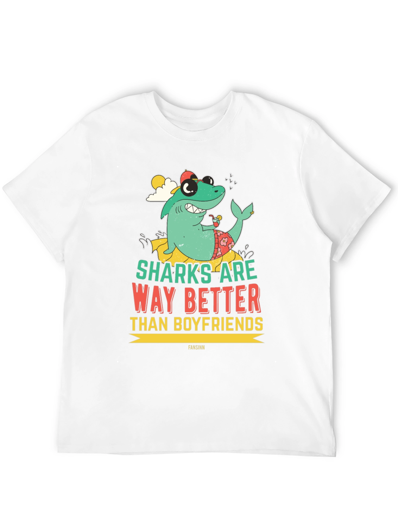 Black Funny Shark Graphic Novelty Men's T-Shirt view 12