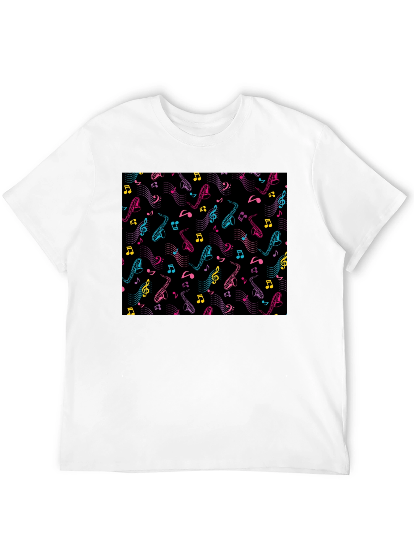 Black Musical Saxophone Pattern T-Shirt - Black view 12