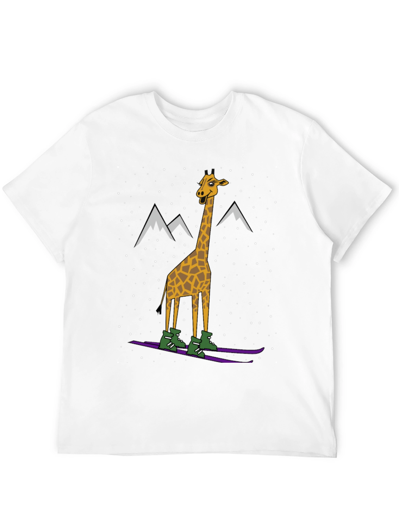 Black Skiing Giraffe Graphic Tee - Unique Winter Holiday T-Shirt view 12