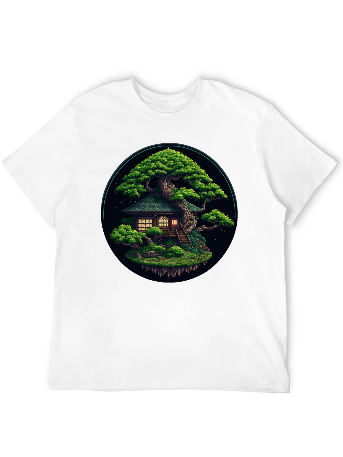 Black Pixel Art Bonsai Tree House Black T-Shirt view 12