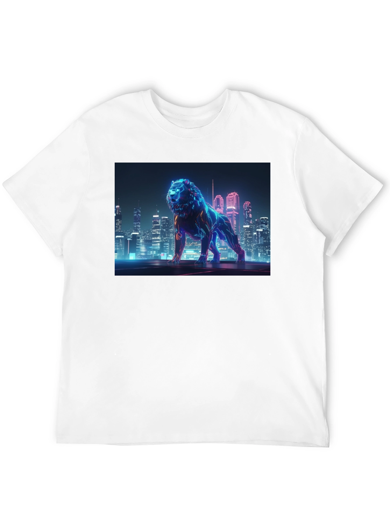 Black Neon Lion Cityscape Graphic Black Tee view 12