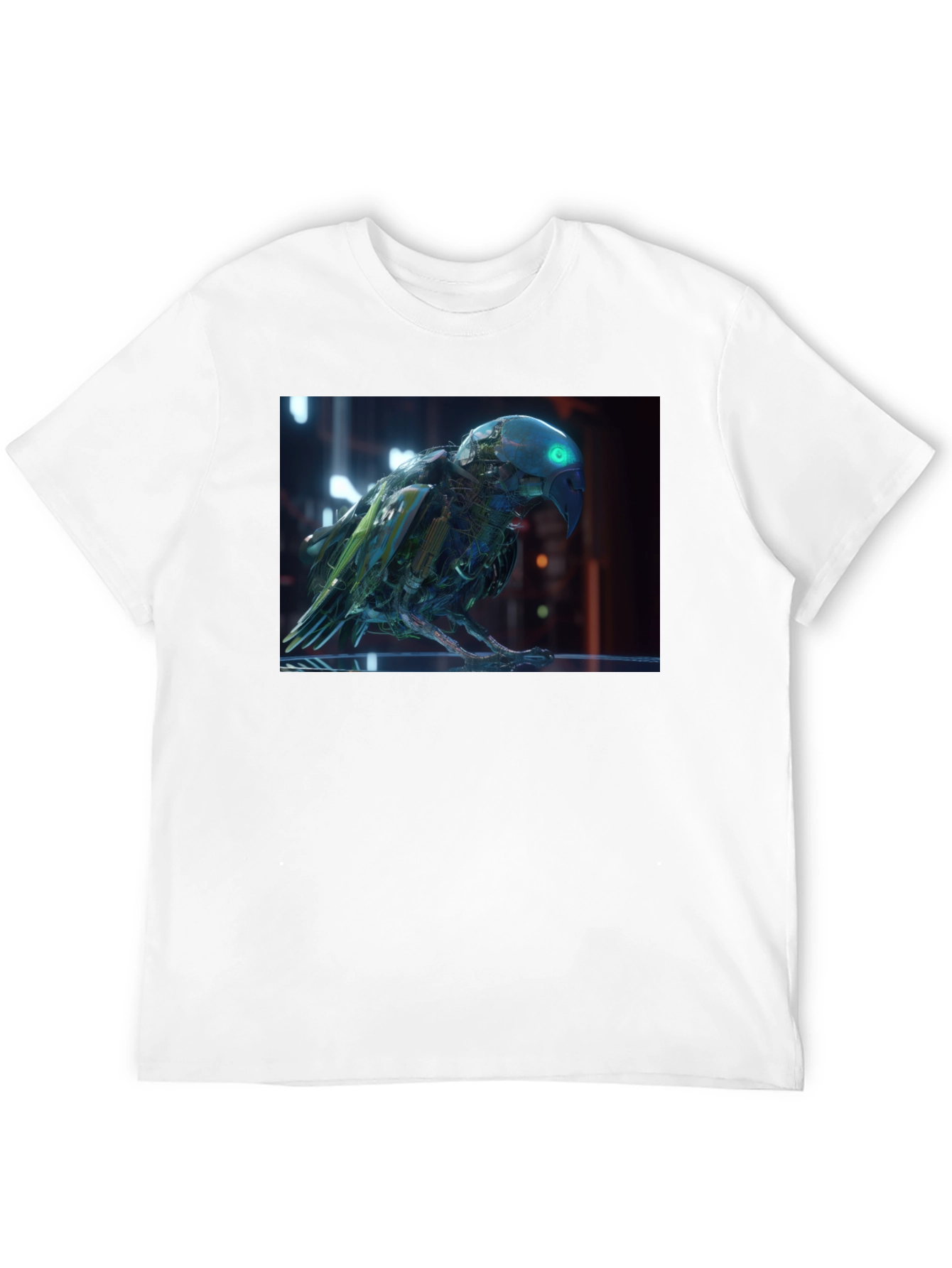 Black Cybernetic Parrot Graphic T-Shirt view 12