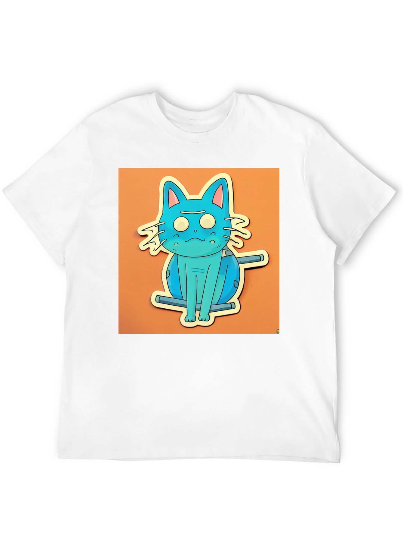 Black Blue Cat T-Shirt - Funky Cartoon Style view 12