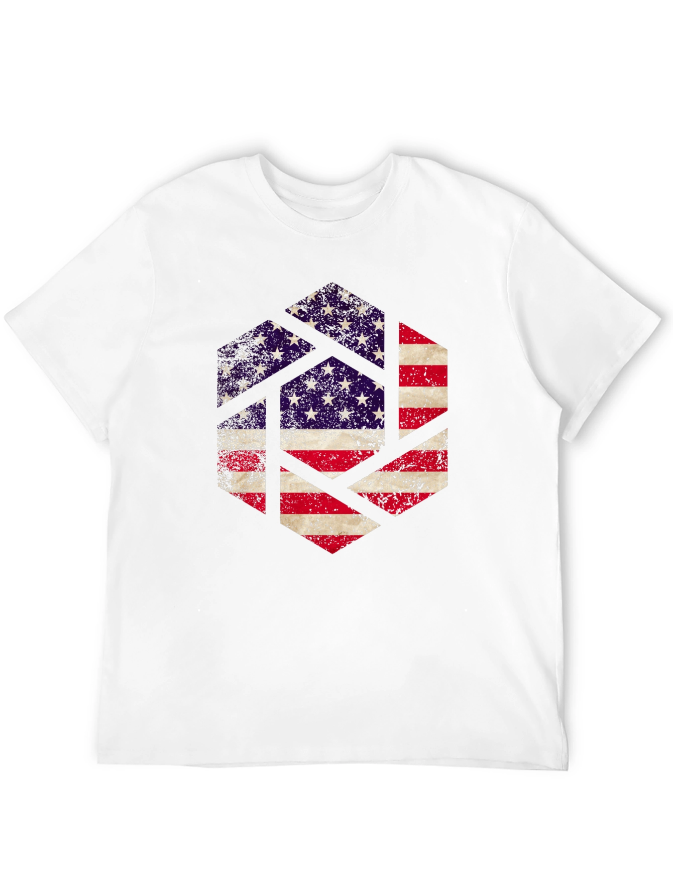 Black American Flag Hexagon Graphic Tee - Patriotic Design view 12