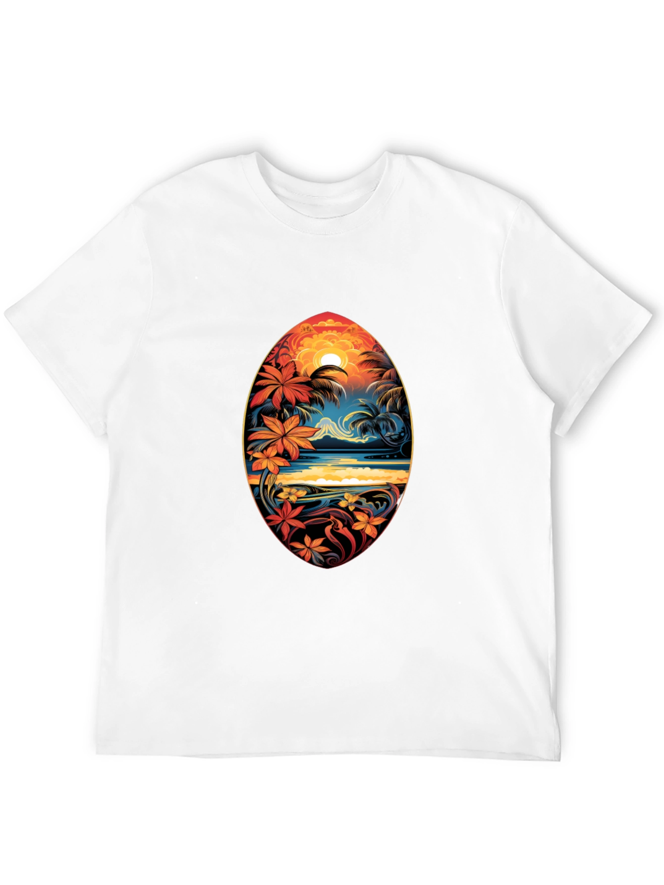 Black Tropical Island Surfboard Design Black T-Shirt view 12