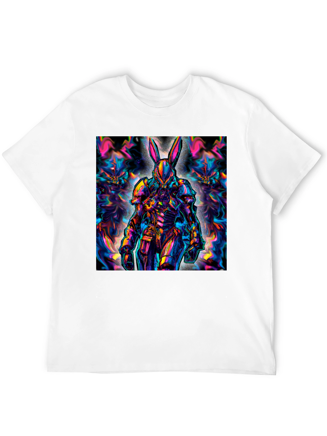 Black Psychedelic Rabbit Warrior Black T-Shirt view 12