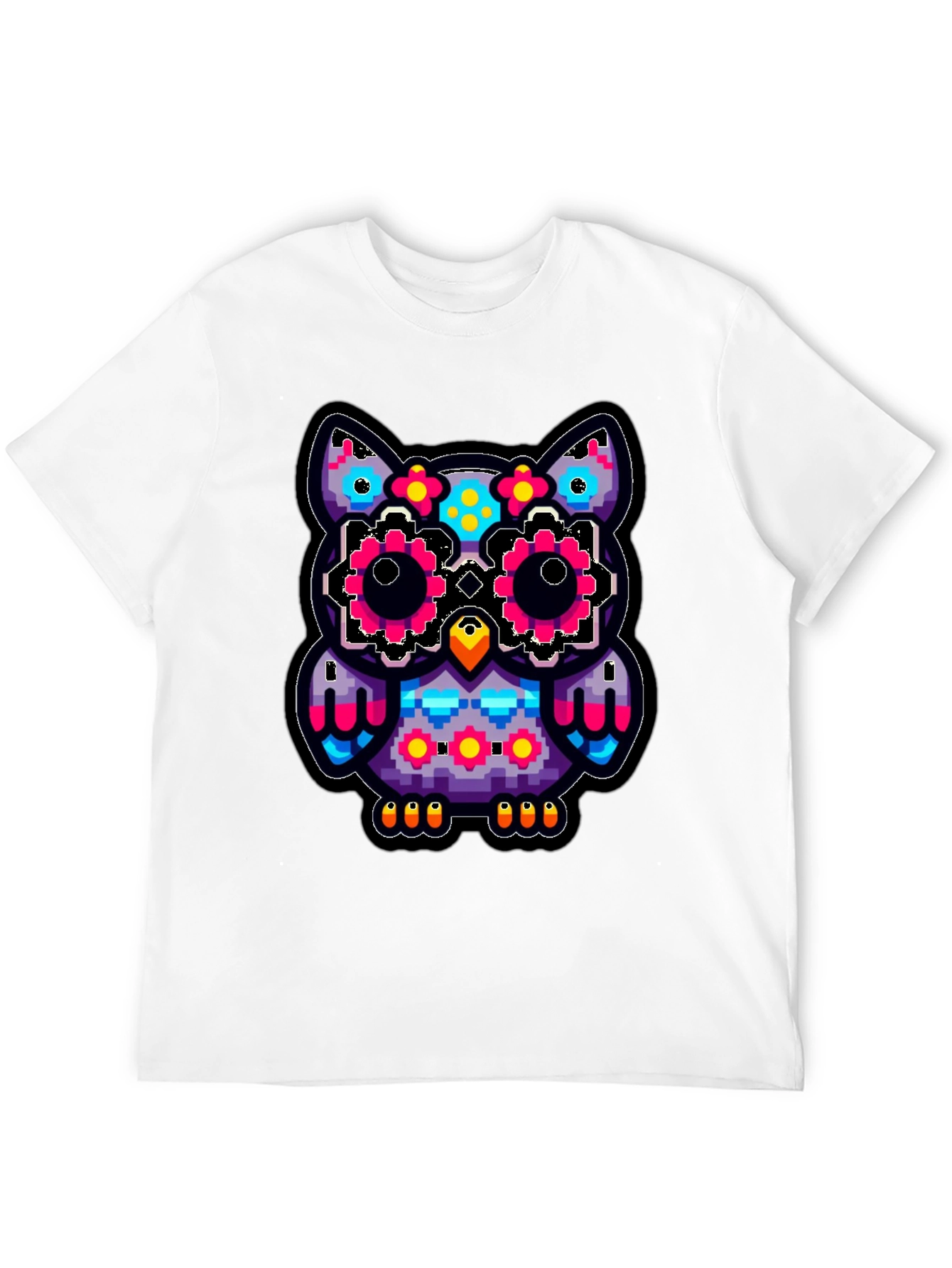 Black Pixel Owl T-Shirt - Colorful Graphic Tee view 12