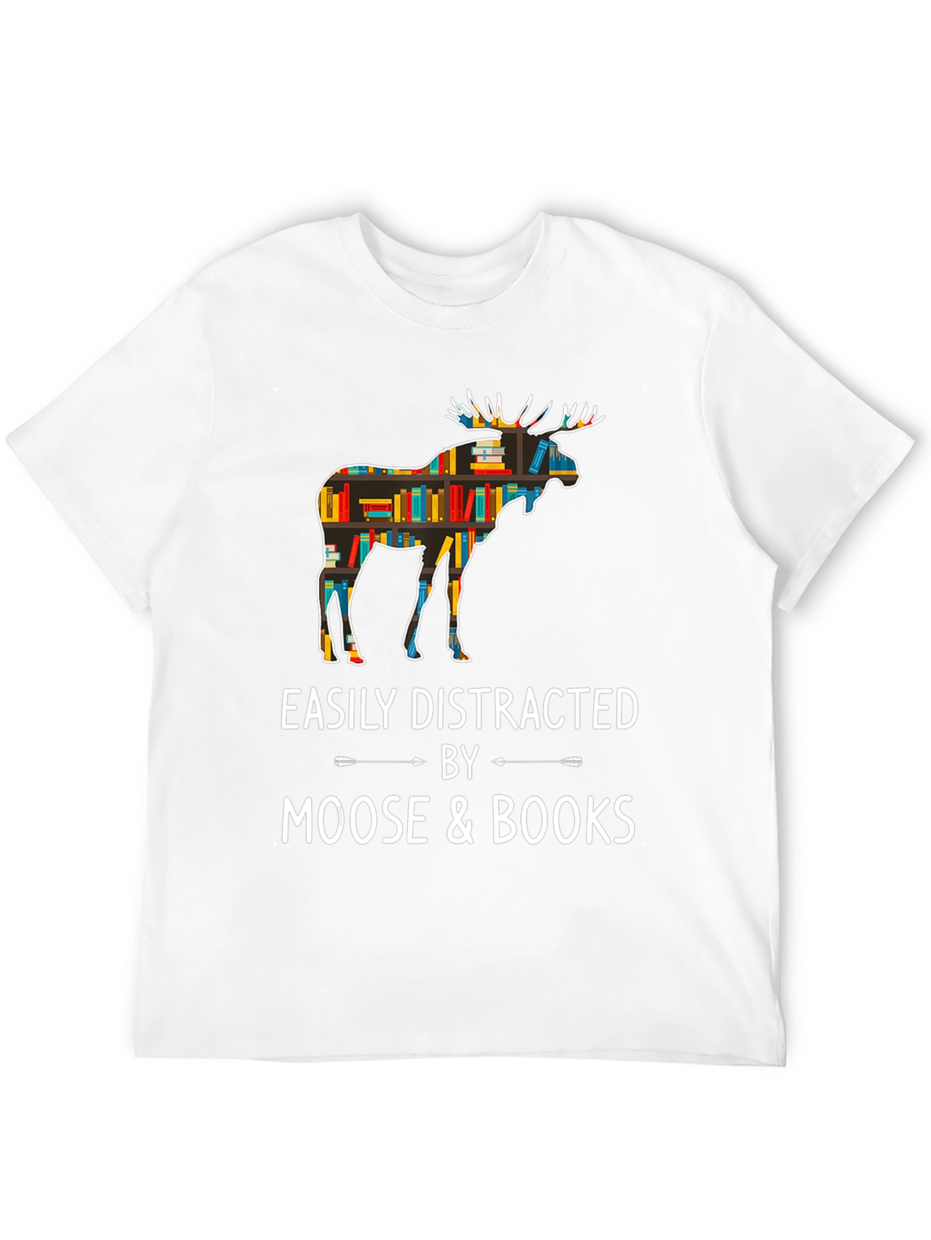 Black Easily Distracted by Moose and Books T-Shirt view 12