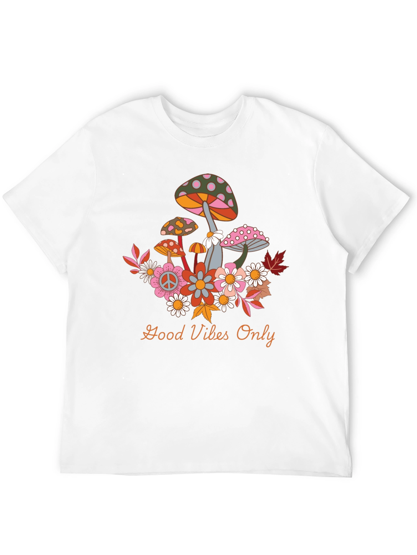 Black Groovy Mushroom & Flower Graphic Tee - Good Vibes Only! view 12