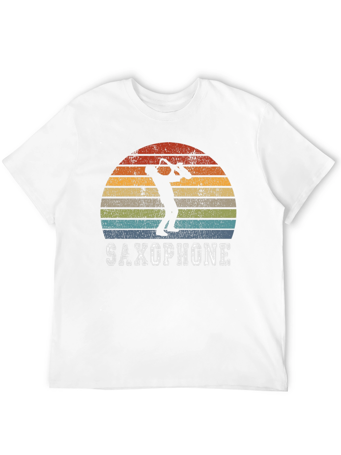 Black Retro Saxophone Player T-Shirt - Vintage Sunset Design view 12
