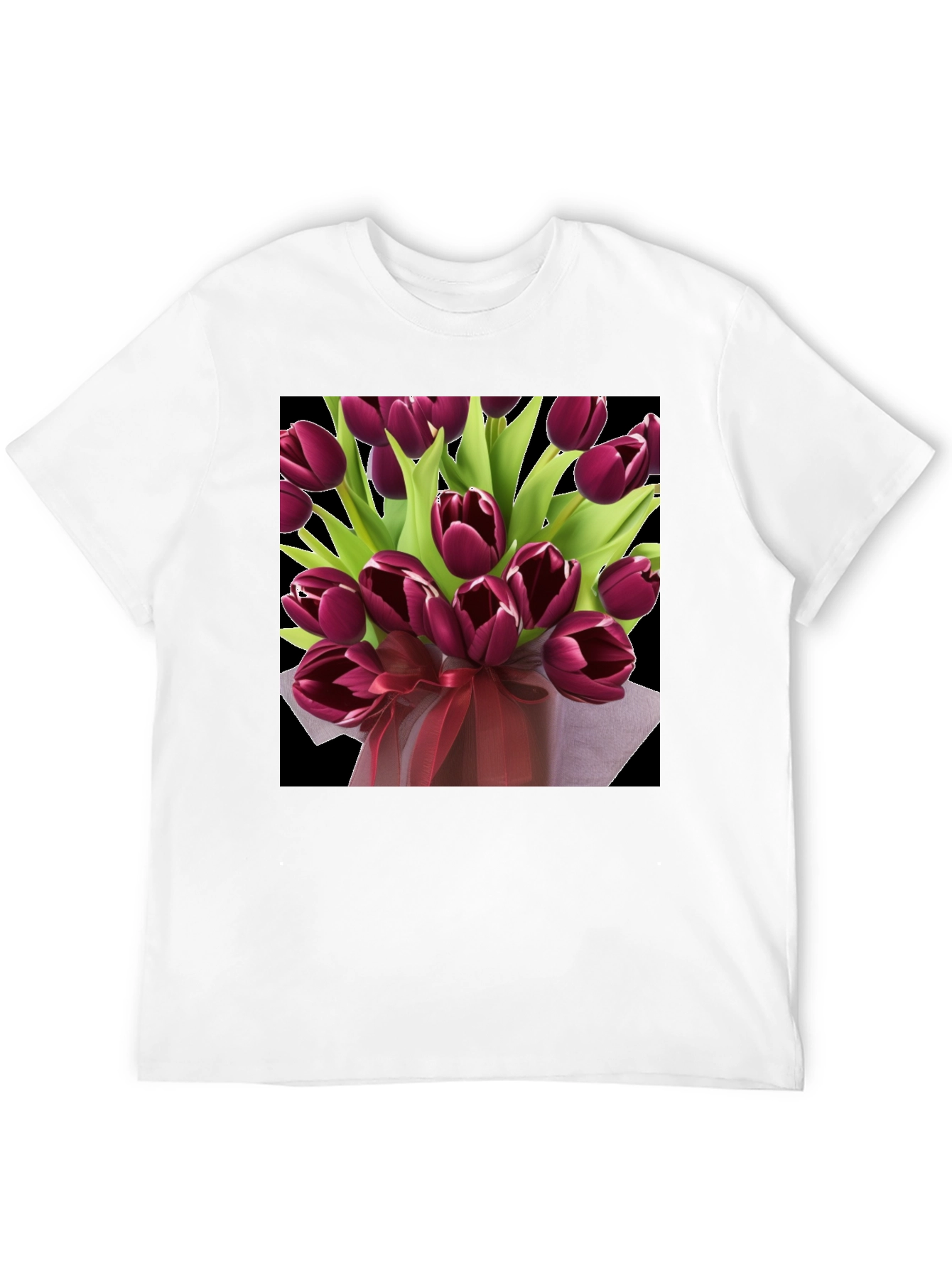 Black Tulip Bouquet Graphic Tee - Elegant Floral Design view 12