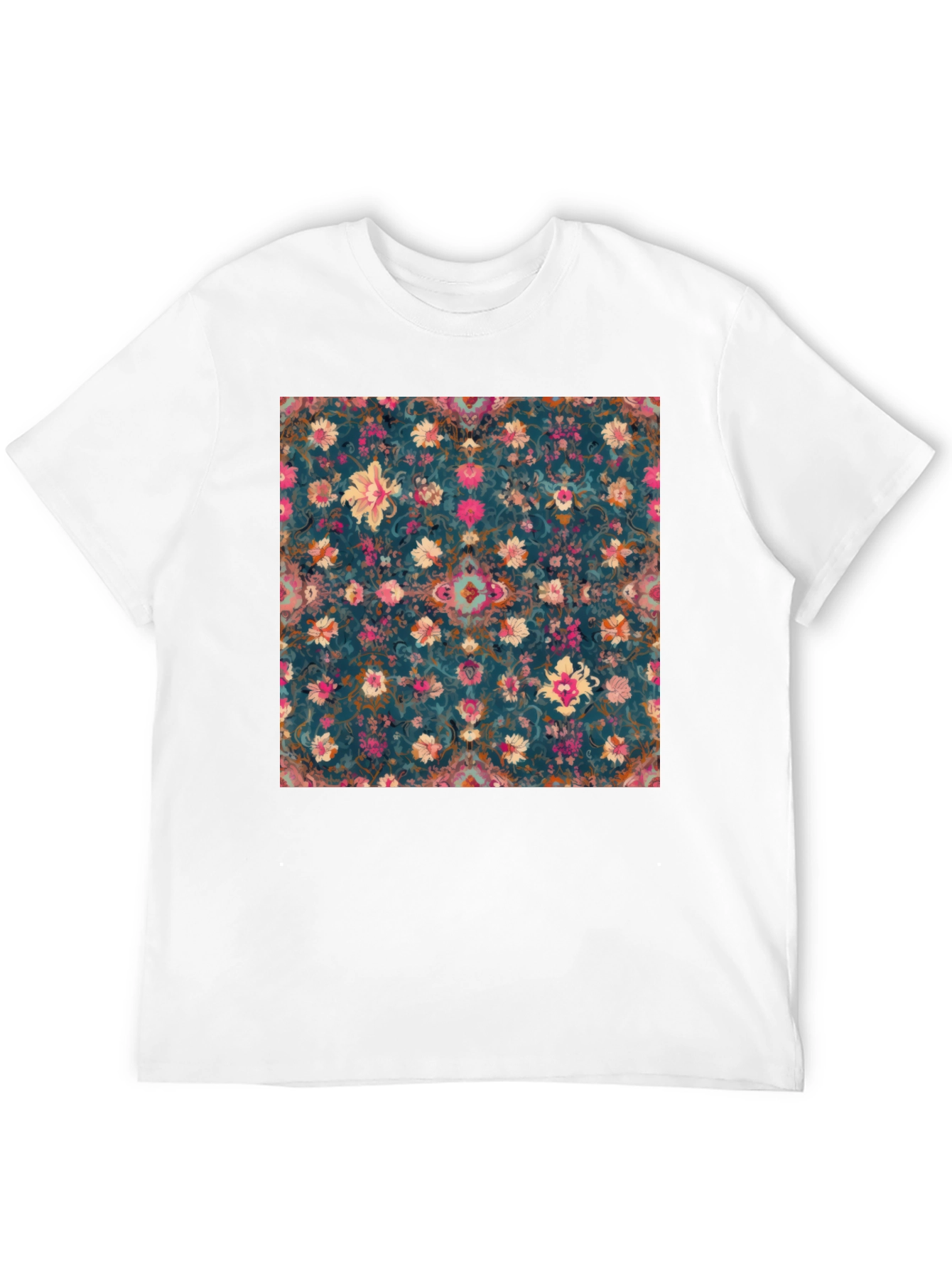 Black Floral Pattern Black T-Shirt view 12