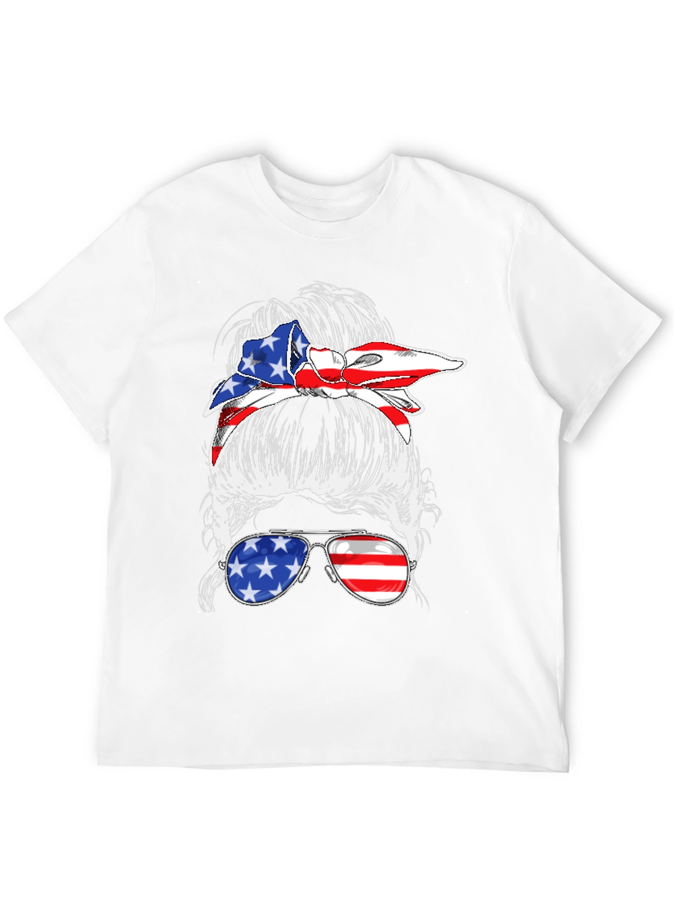 Black Messy Bun American Flag T-Shirt view 12
