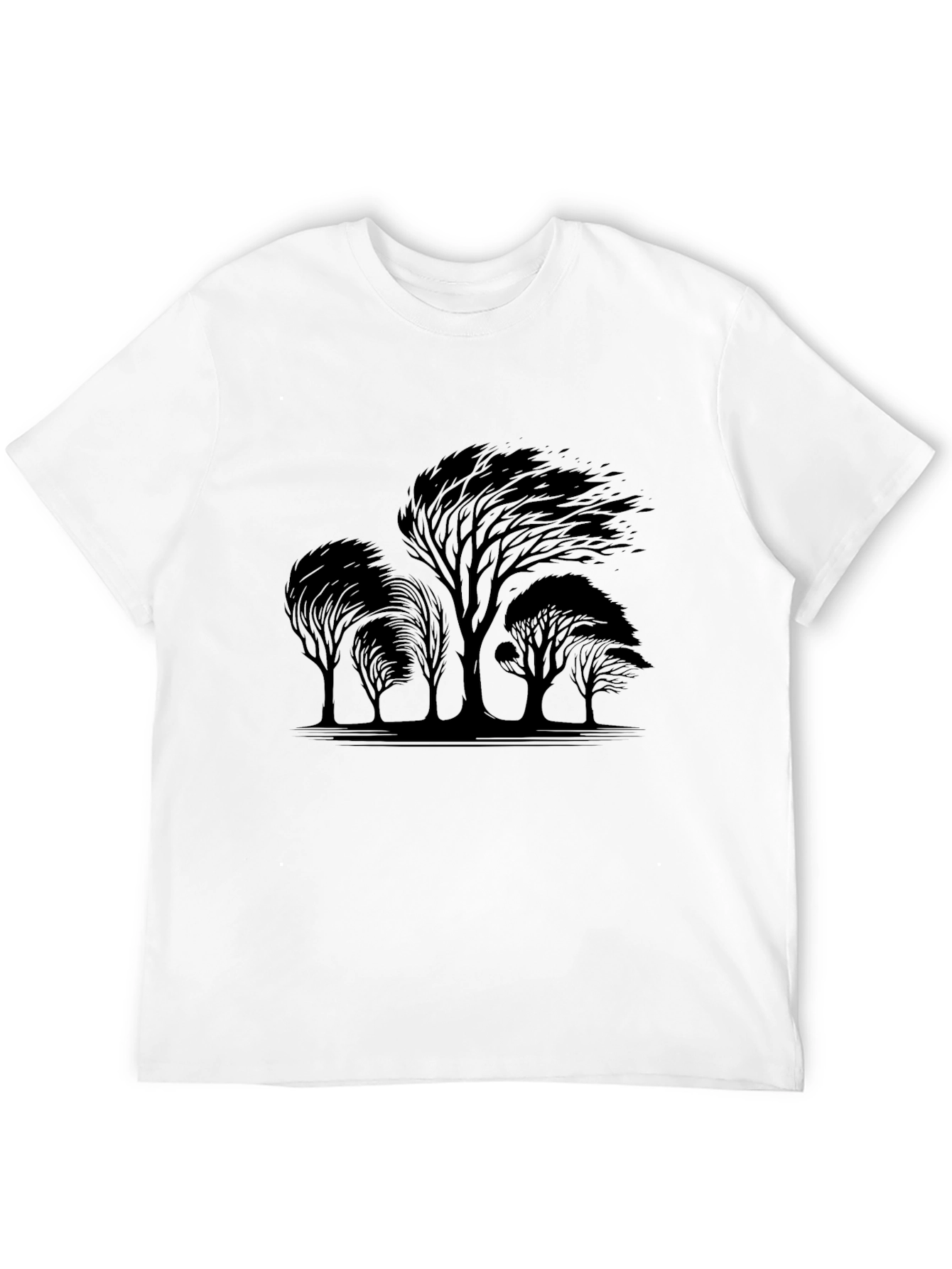 Black Men's Black T-Shirt with Windblown Trees Graphic view 12