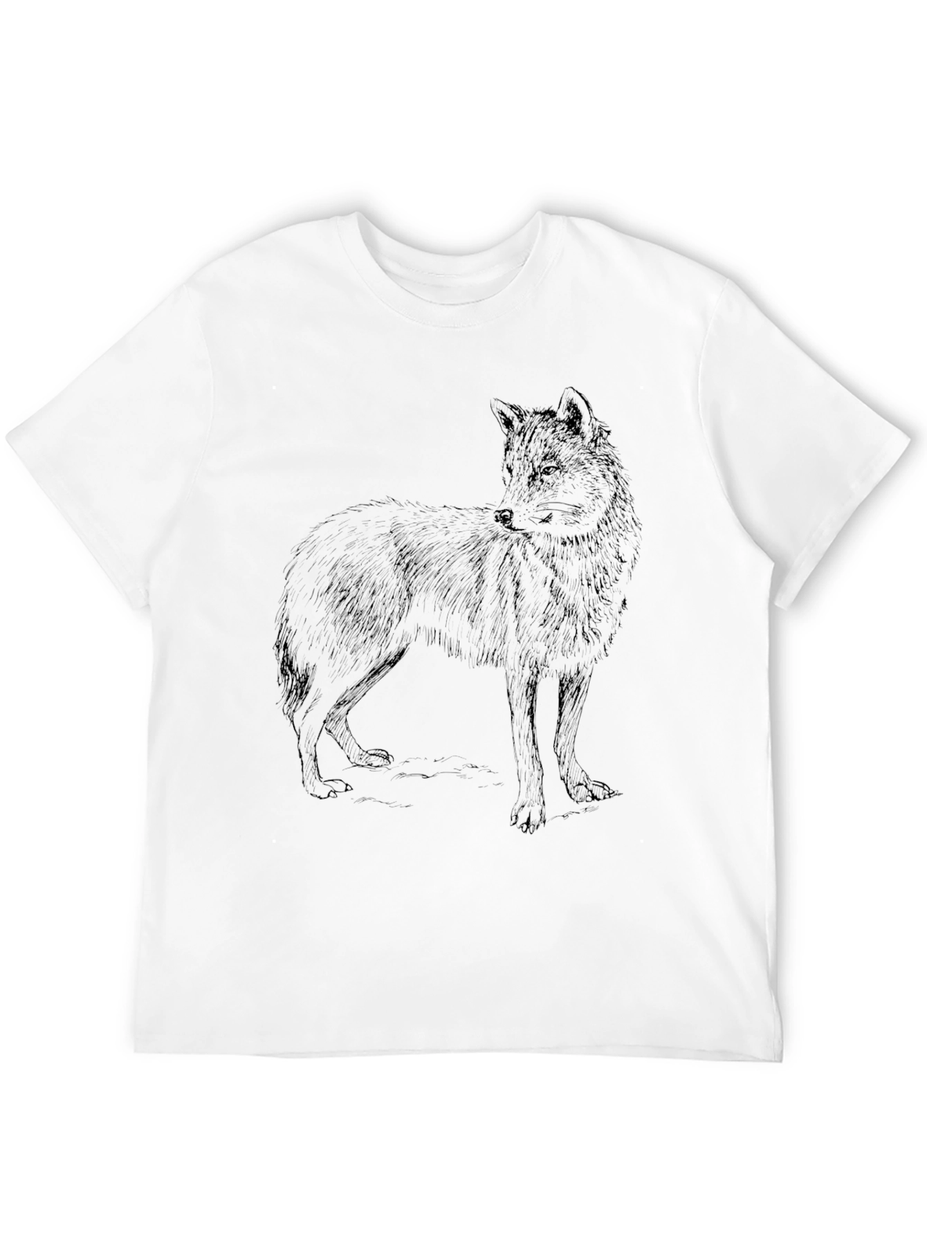 Black Men's Black T-Shirt with Wolf Graphic view 12