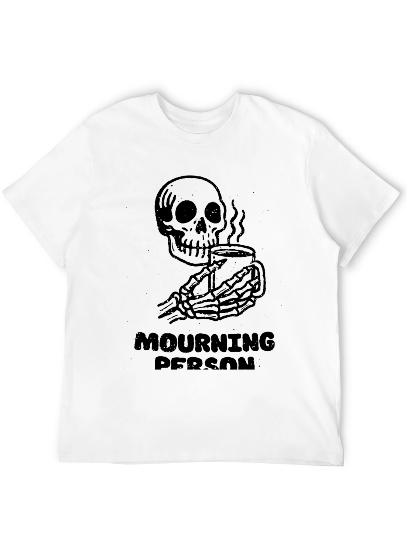 Black Mourning Person T-Shirt - Skeleton Coffee Graphic Tee view 12