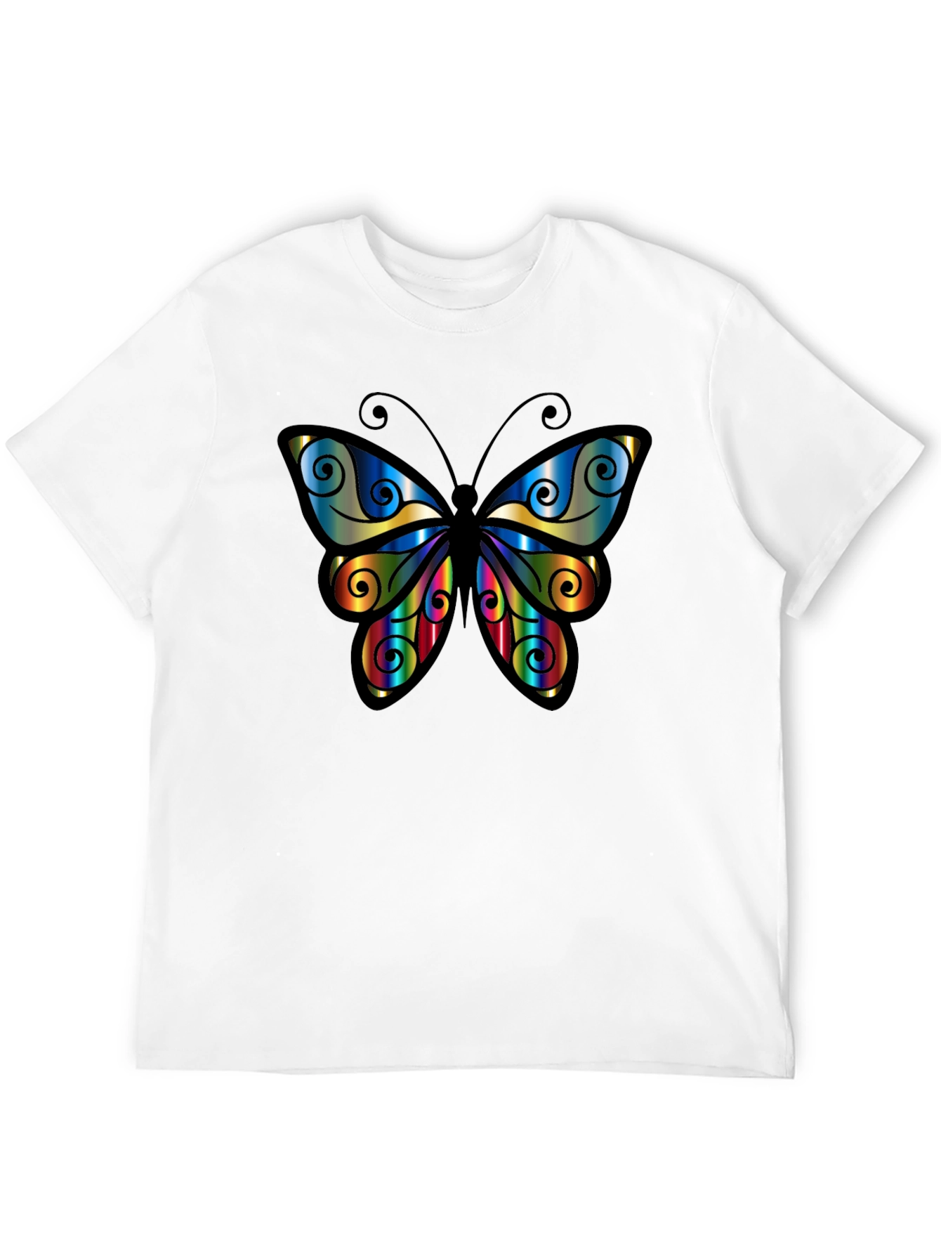 Black Rainbow Butterfly Graphic Tee - Stylish Black T-Shirt view 12