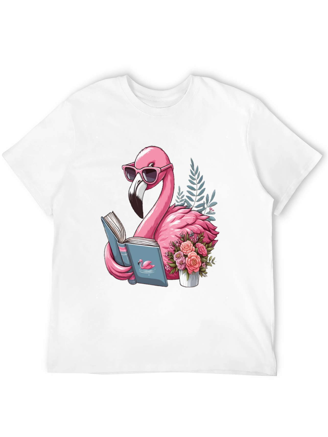 Black Flamingo Reading T-Shirt - Black Cotton Tee view 12