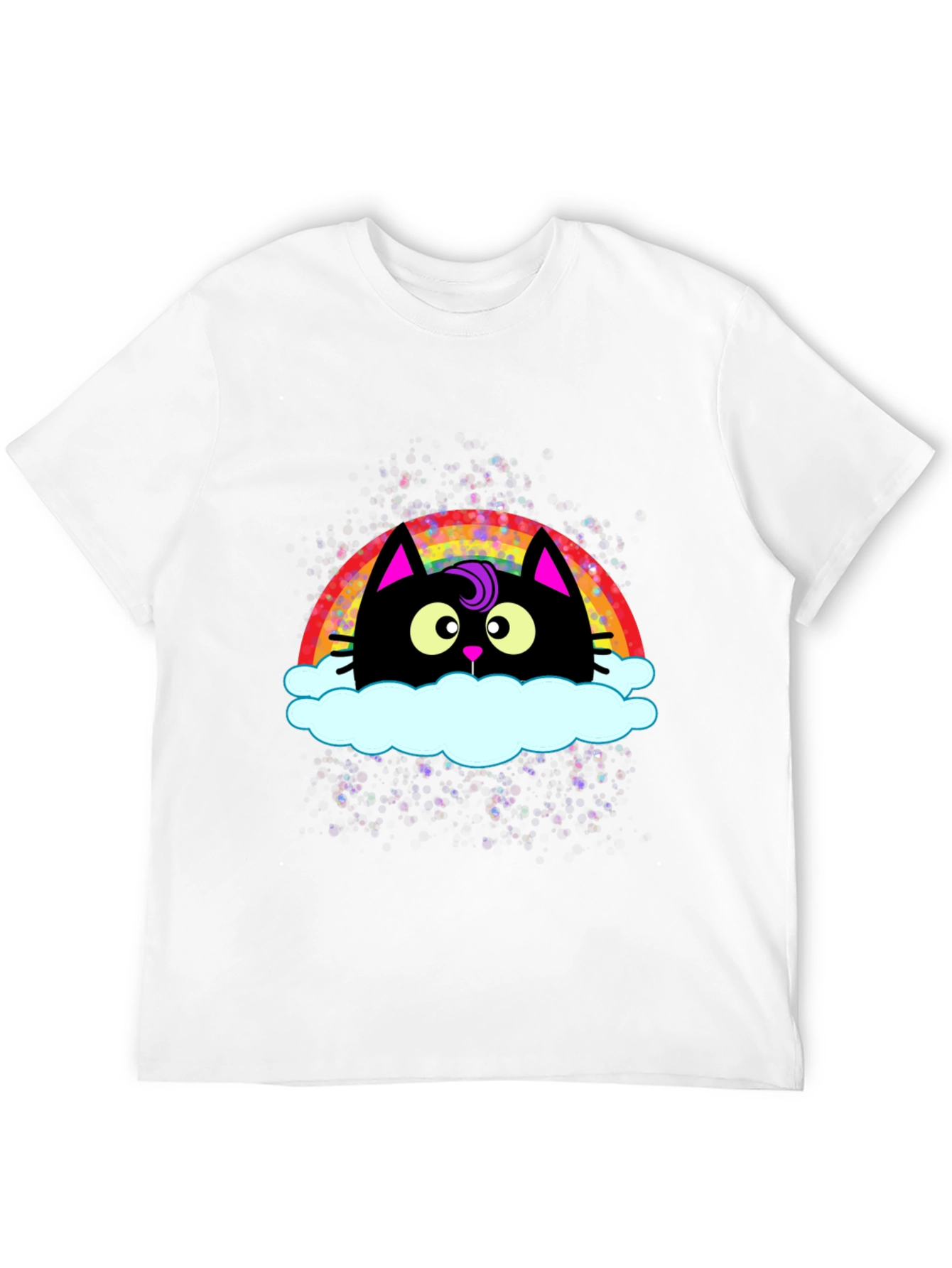 Black Rainbow Cat Cloud Graphic T-Shirt - Trendy Casual Tee view 12