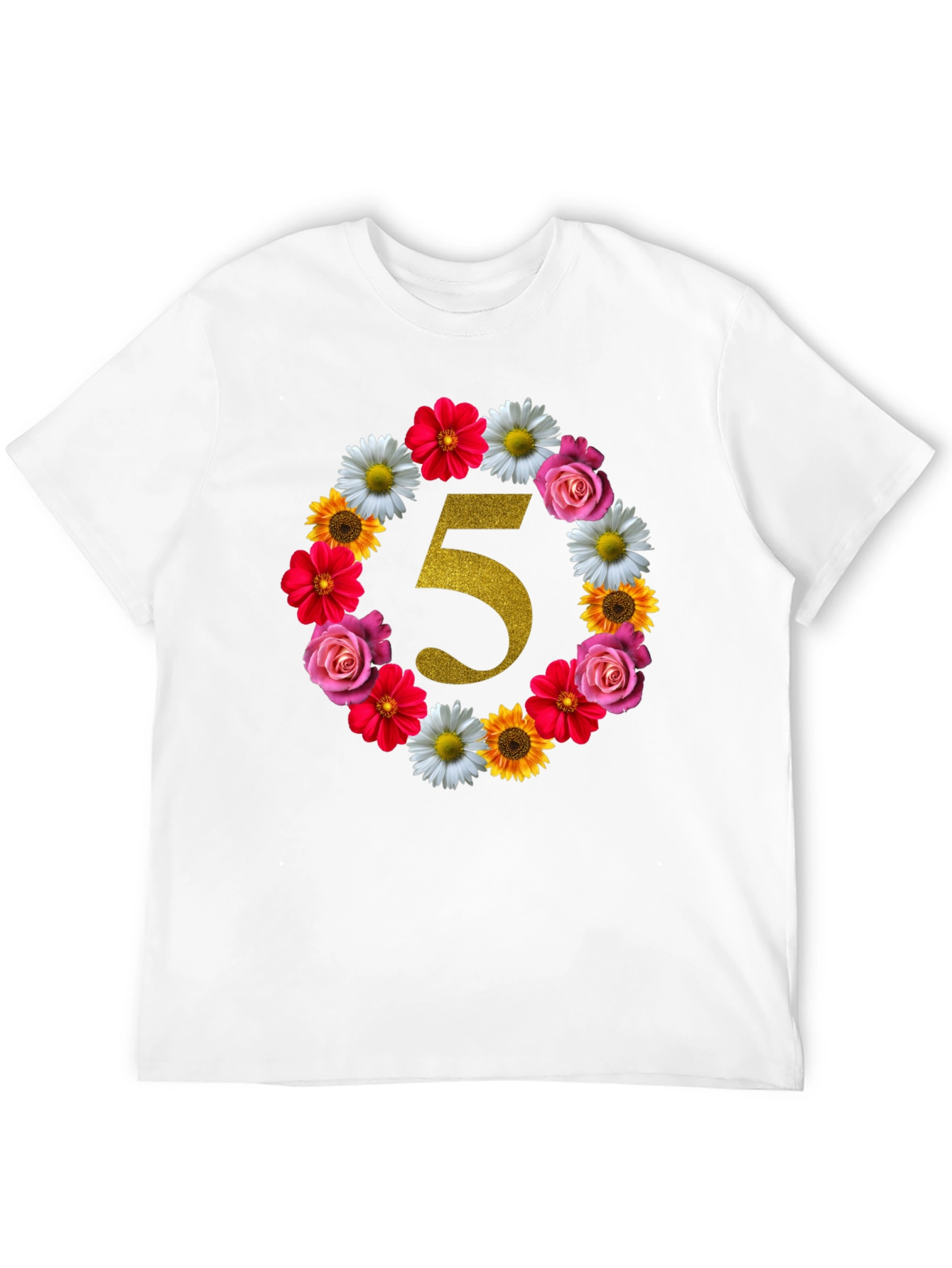 Black Floral Number 5 Birthday T-Shirt view 12