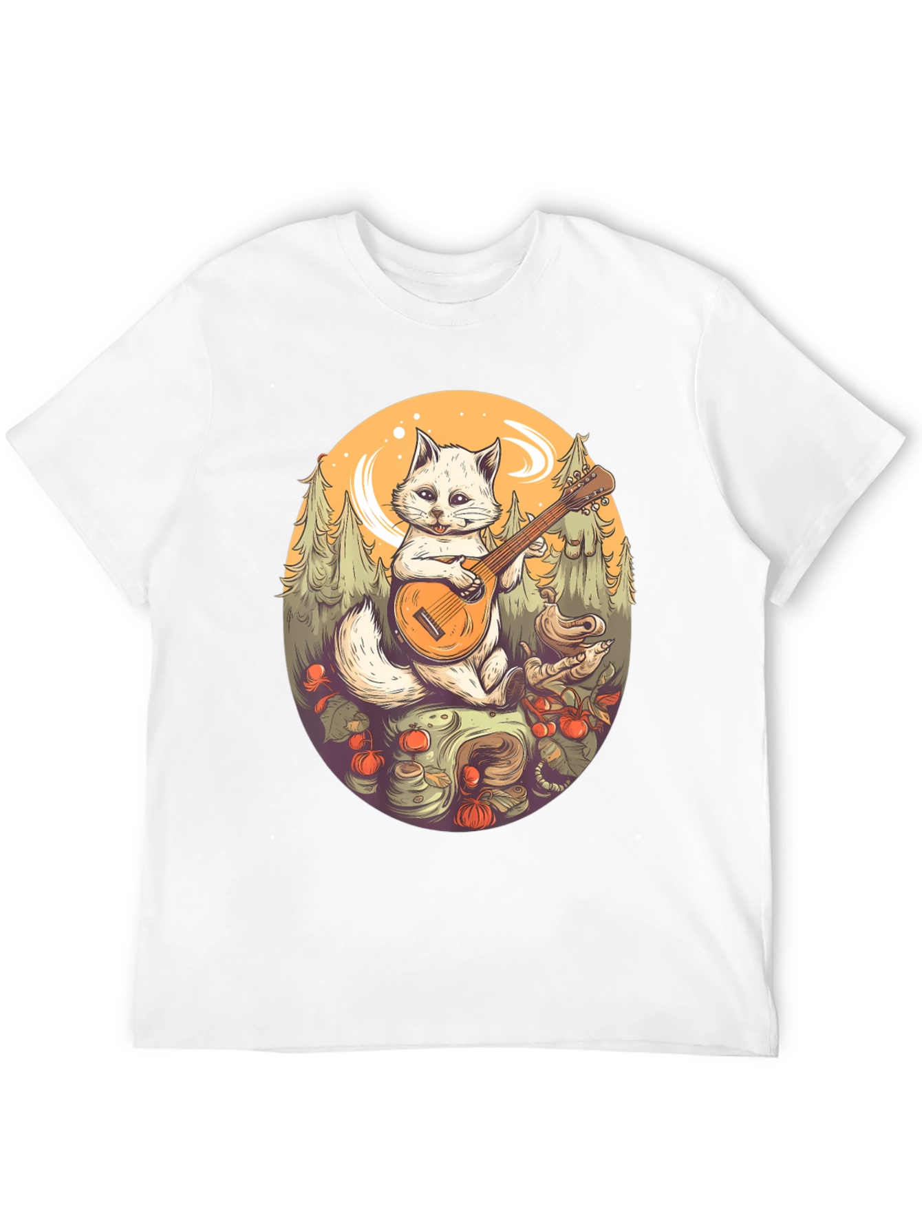 Black Cat Playing Banjo Graphic T-Shirt view 12