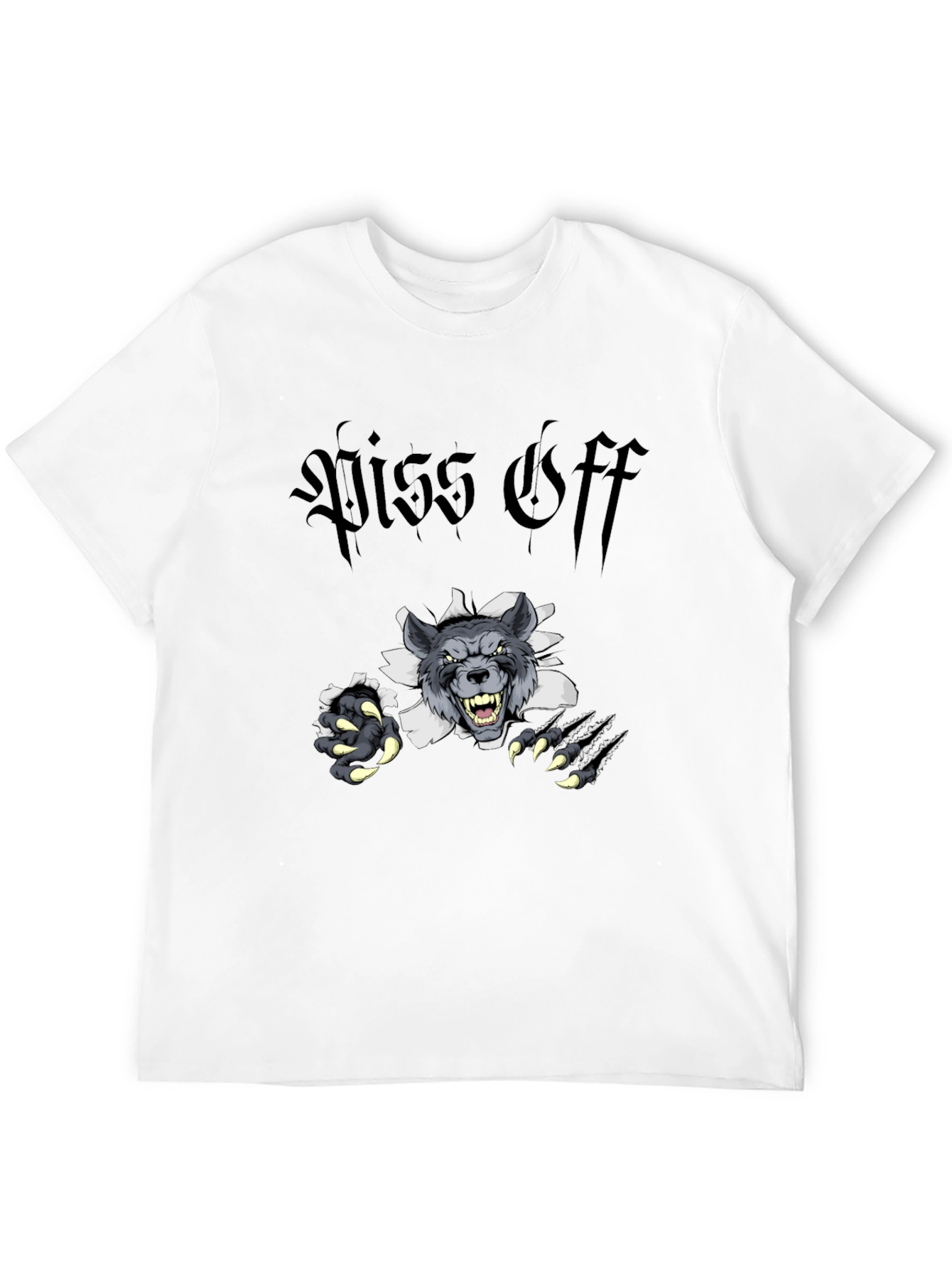 Black Piss Off Wolf Graphic Tee - Black Cotton T-Shirt view 12