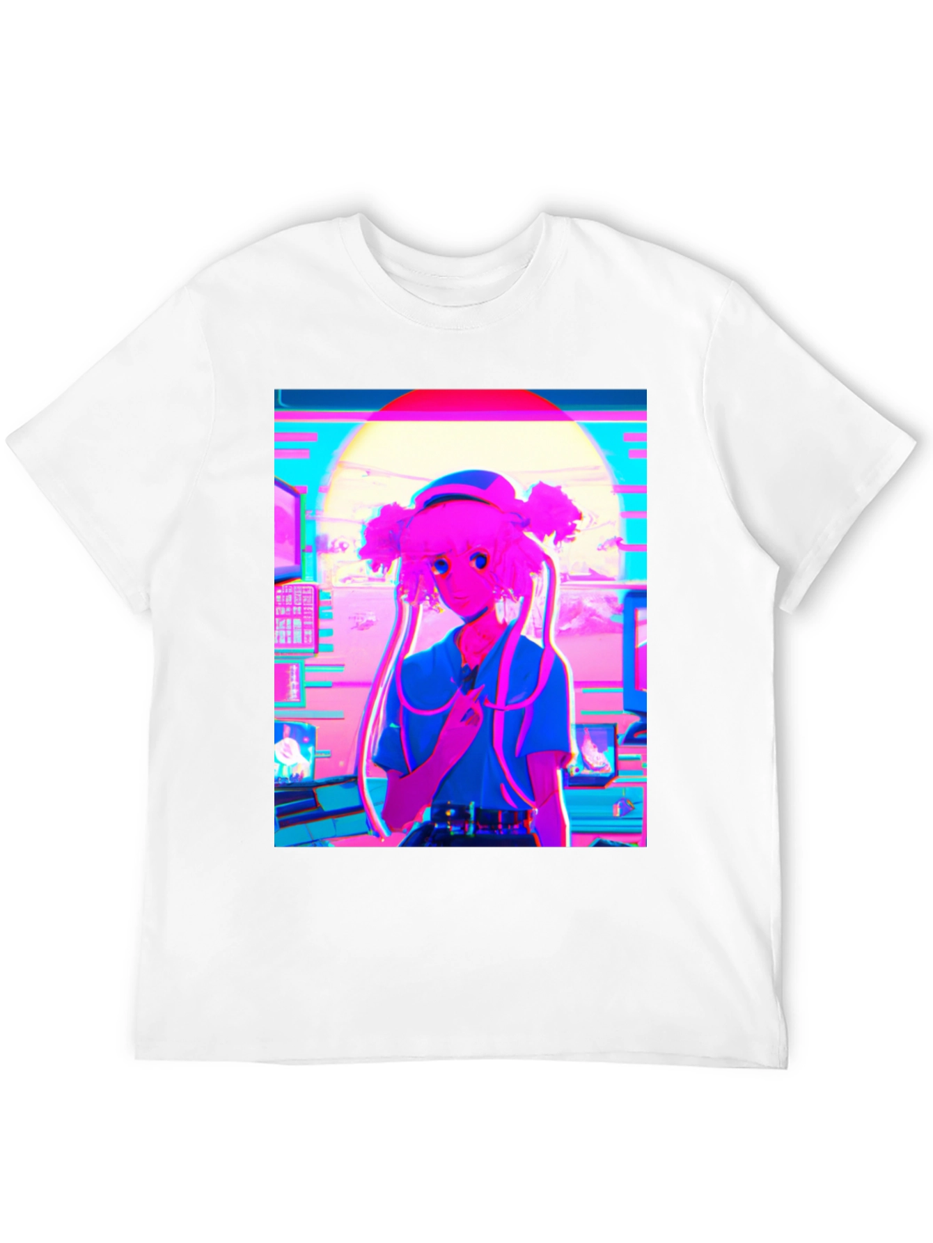Black Vaporwave Anime Girl Graphic T-Shirt view 12